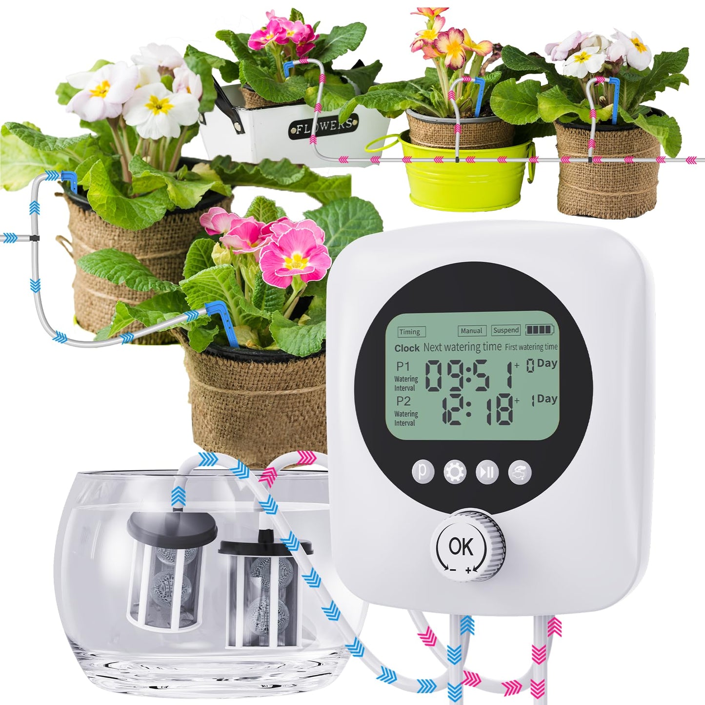 Dual Pump Automatic Plant Waterer Indoor, Self Watering System for 30 Potted Plants, Vacation Plant Watering Devices, Automatic Watering System with Digital Programmable Water Timer