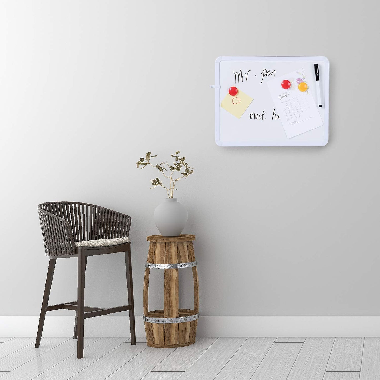 Mr. Pen- Dry Erase Board, 14” x 11” with a Black Dry Erase Marker, White Frame, Small Mini White Board for Students, Fridge, Wall, Locker, Includes Double Sided Tapes