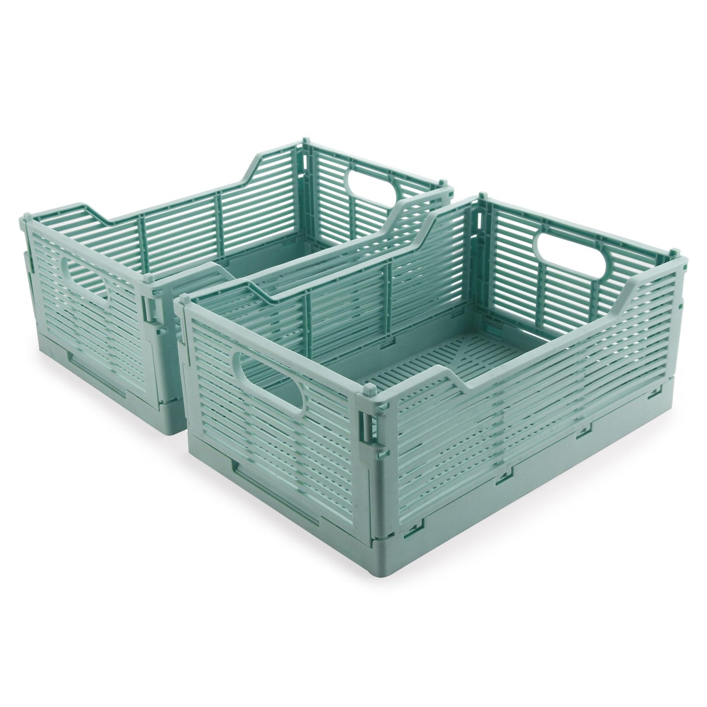 Vivikivi 2-Pack Foldable Crates, Plastic Storage Baskets Crate for Organizing, Collapsible Storage Crates for Home Kitchen Classroom Office Bedroom Bathroom (15.75"x11.81"x6.1", Blue)