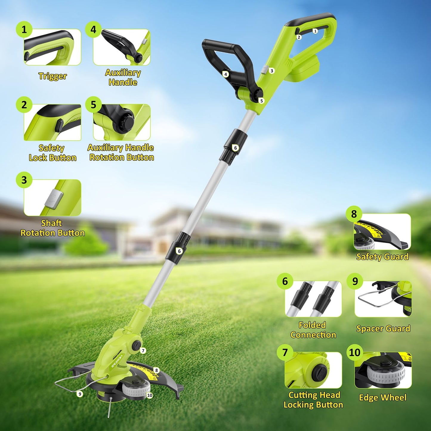 12" Cordless String Trimmer with 2 2.0Ah Battery and Charger, Electric Weed Wacker, Weed Eater Battery Powered, 20V Lawn Mower Lawn Edger, Auto Line Feed Grass Cutter Lightweight Garden Tools for Yard