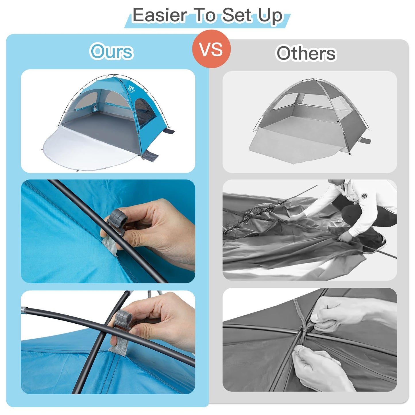 Night Cat Beach Tent Portable Camping Sun Shade Shelter for 2-4 Persons with UV Protection 3 Breathable Mesh Windows Extended Tent Floor Easy Set Up Outdoor