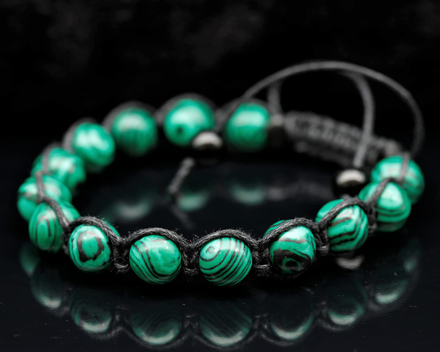 ElisaJewelryArt - Natural Malachite Beaded Bracelet Genuine Gemstone Abundance Crystal Macrame Bracelet Unisex Bracelet (MEN, Malachite)