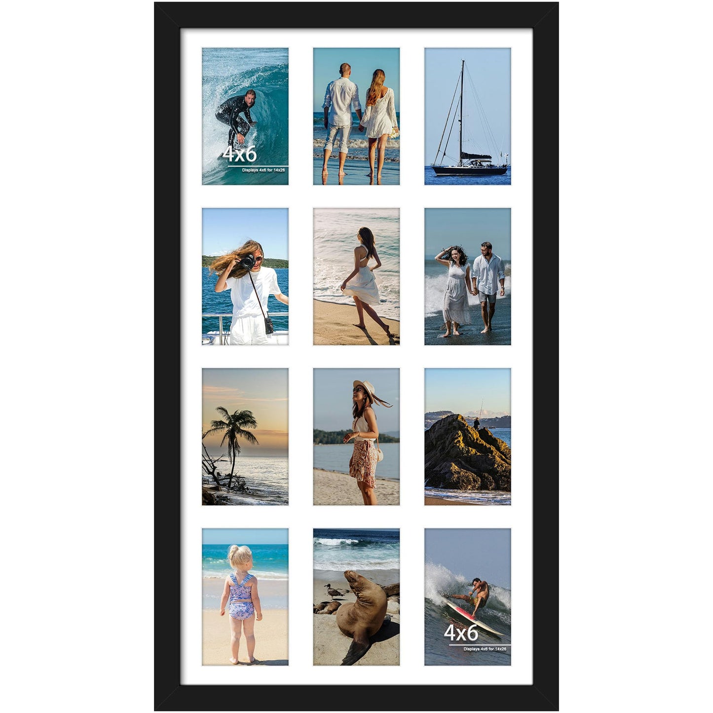 DUENPY 14x26 Collage Picture Frame 4x6 Collage Picture Frame Displays Twelve 4x6 inch Photos Available Horizontal Wall Mounting Display and Vertical Black