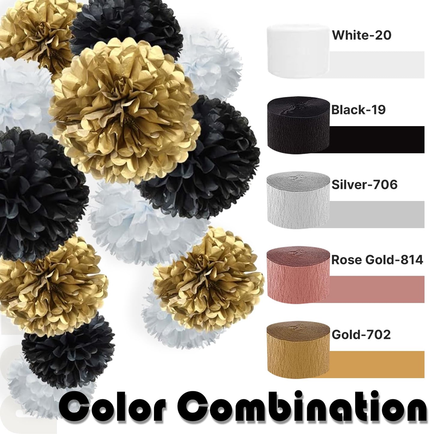 PartyWoo Black Crepe Paper Streamers 4 Rolls 328 ft Pack of Black Crepe Paper for Graduation Halloween New Year Anniversary Birthday Party Decorations (1.8 Inch x 82 Ft/Roll), Black-19