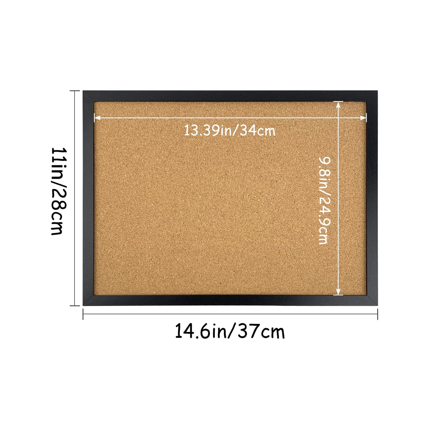 Black Cork Board Bulletin Board, 14.6"X 11" Cork Board, Oak Wood Finish Frame, Wall Mounted Cork Board for Office Home and School(Pins, Eye Bolts, gaskets, Screws)