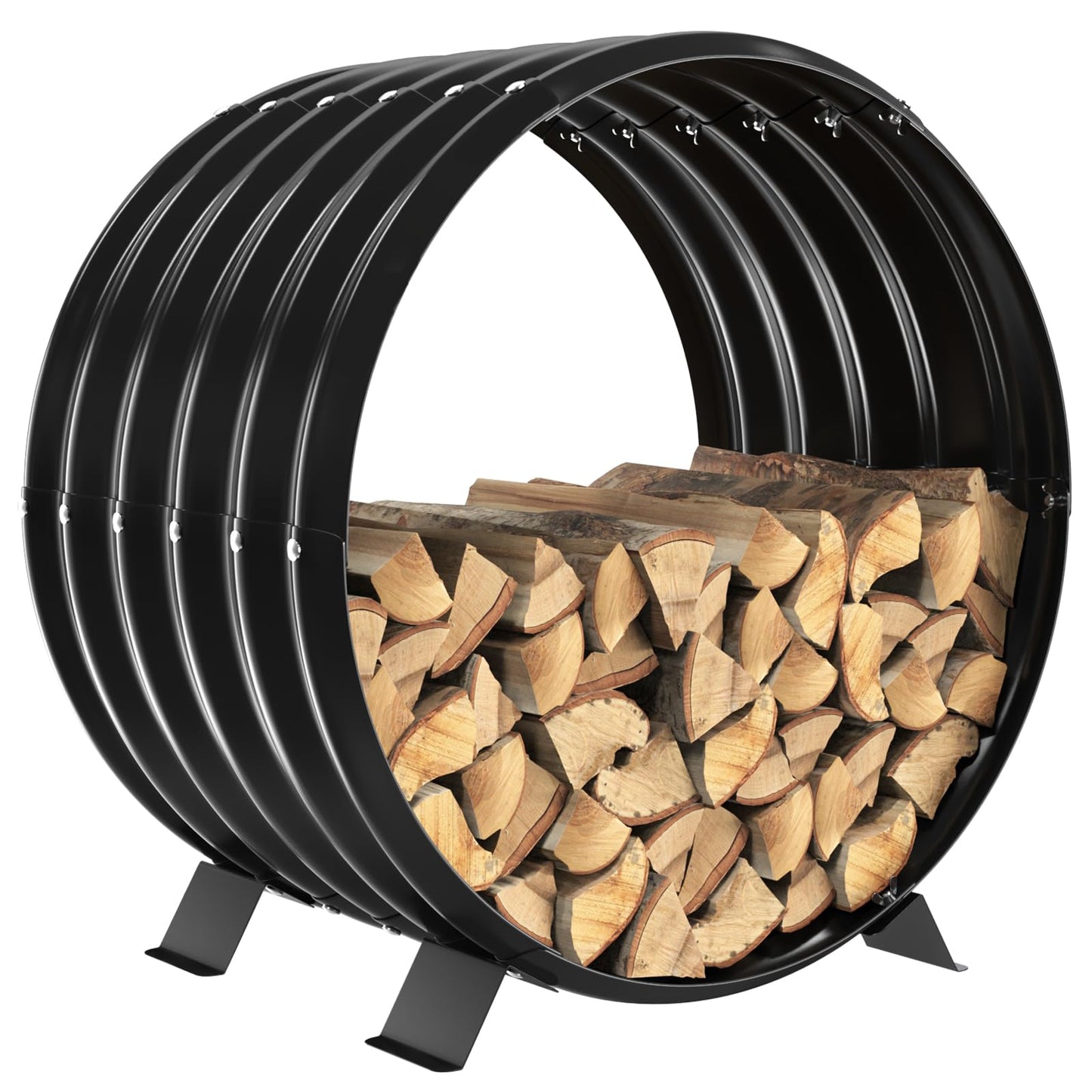 VAMFUTRE Round Metal Sheet Firewood Rack Indoor by Fireplace/Outdoor Beside Fire Pit-with Metal Legs,Rustproof,Durable & Stylish Firewood Holder (Circle, 24 Inches Diameter)