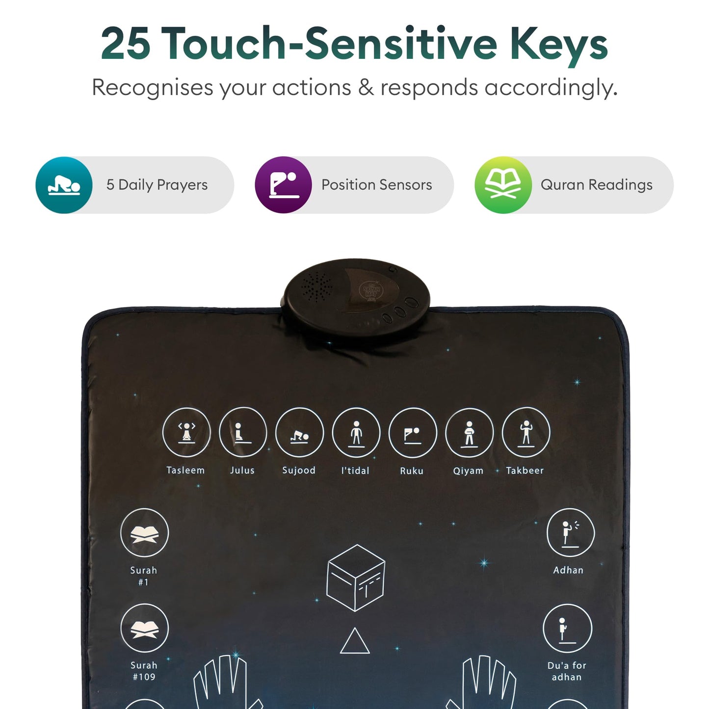 My Salah Mat for Adults - Smart Interactive Prayer Mat for Adults & Reverts Learning Surahs, Salah, Duas, & More - Muslim Prayer Rug with 25 Touch Keys, Padded Prayer Mat Layer, & Speaker for Ages 8+