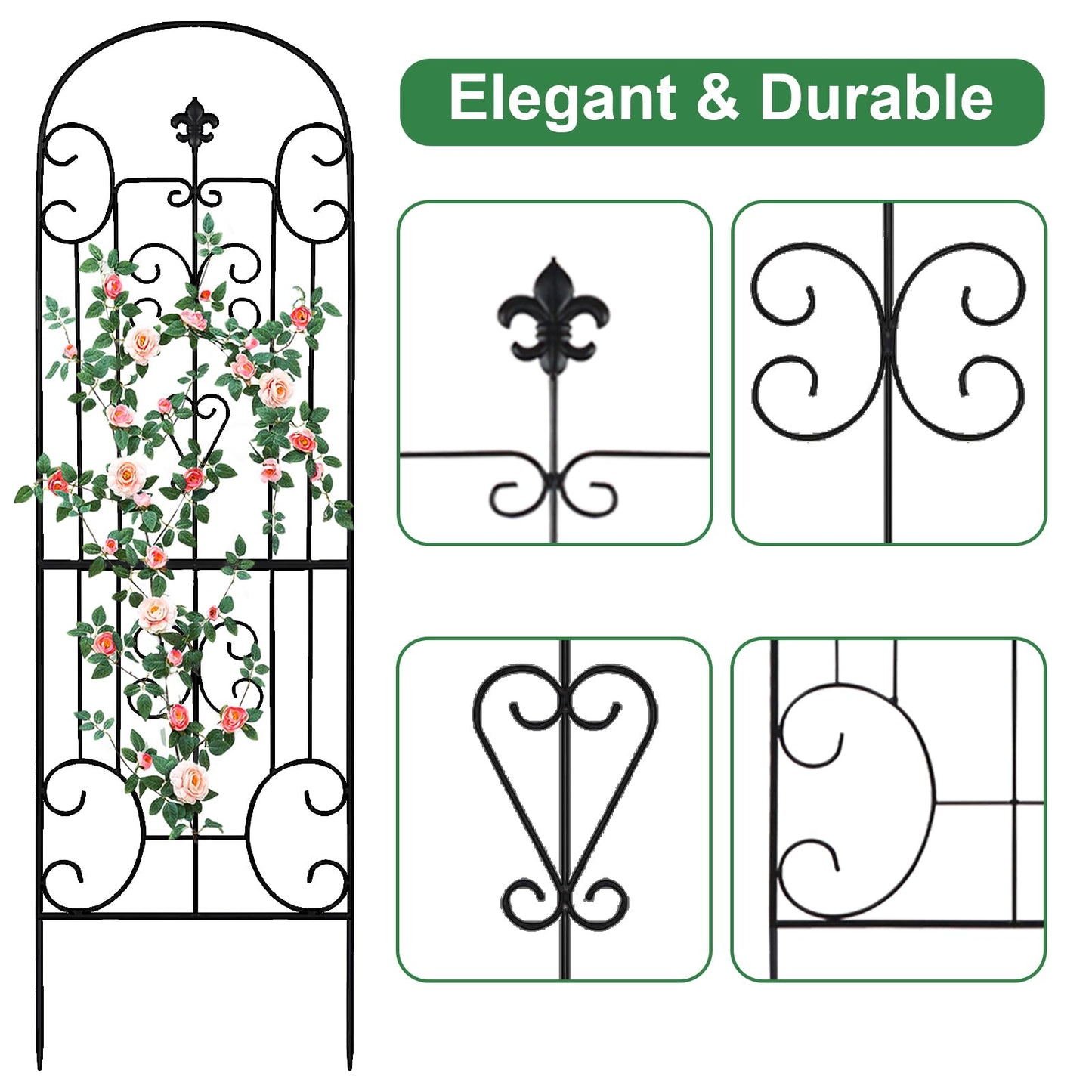 70"X18" Metal Garden Trellis for Climbing Plants, Climbing Plant Support, Heavy-Duty Steel Garden Trellis for Indoor & Outdoor Vines Plant Rose Vegetable Support Black (2, Pattern-C)