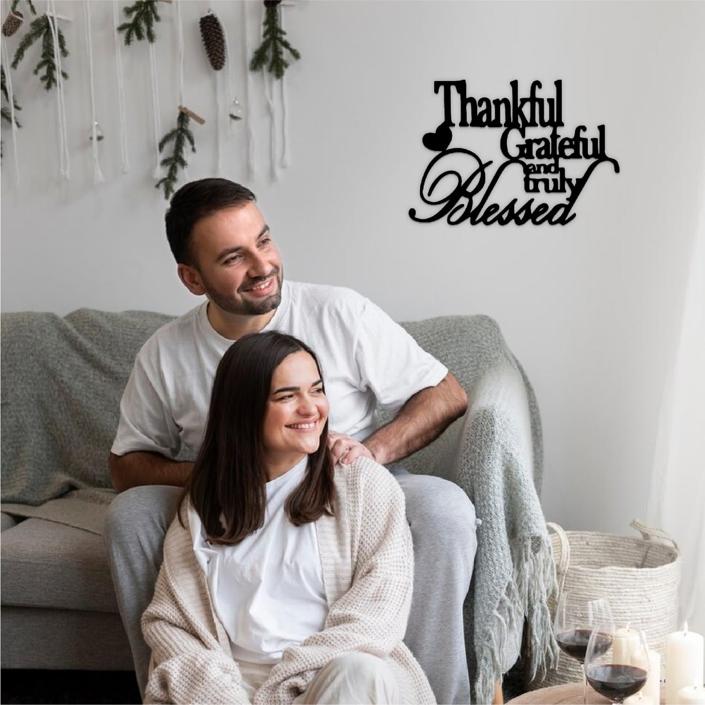 Thankful Grateful Blessed Wall Decor Black Metal Wall Art Thankful Grateful and Truly Blessed Sign Home Decor Entryway Living Room Decoration Signs - 12 Inches