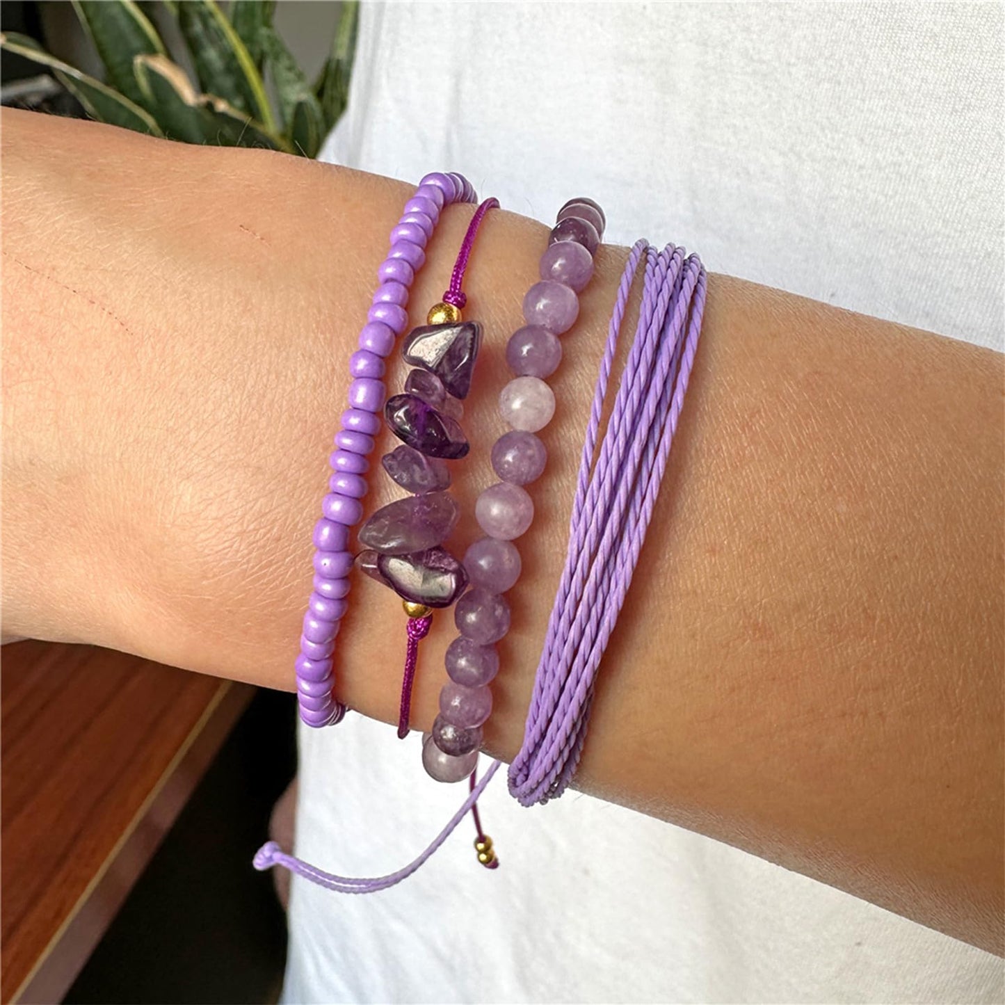 MORIANCE 4Pcs Rose Quartz Bracelet for Women Rose Quartz Crystal Boho Bracelet Rose Quartz Jewelry Handmade Pink Natural Stone Beaded Bracelets Pink Jewelry for Women