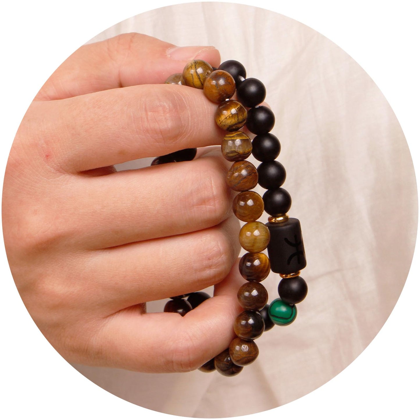 Zodiac Bracelets for Women Pisces Black Obsidian Bracelet Constellation Horoscope Bracelets Crystal Tiger Eye Beads Bracelet Jewelry 2 Pcs