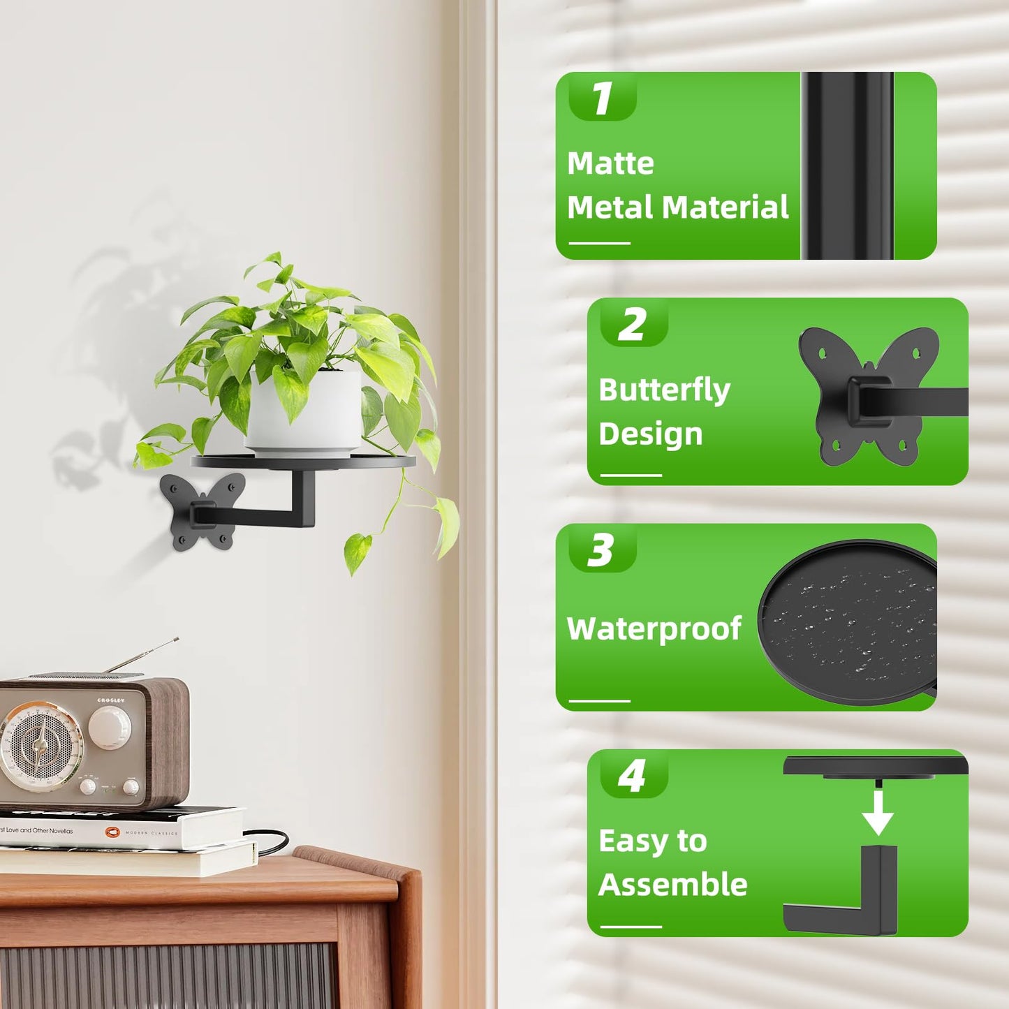 Wall Mounted Plant Holder - Butterfly Metal Hanging Shelf for Indoor Plants Succulents Flowers Decor Sturdy Wall-Mounted Storage for Bedroom Living Room Bathroom Space-Saving Home Organizer 3-Pack