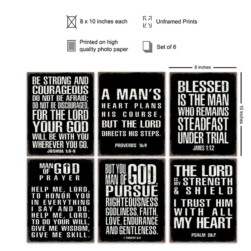 Christian Wall Art - Religious Wall Decor- Christian Gifts for Men - Motivational Quotes Scripture - Man cave Decor - Positive Quotes Wall Art - Inspirational Office Décor Print