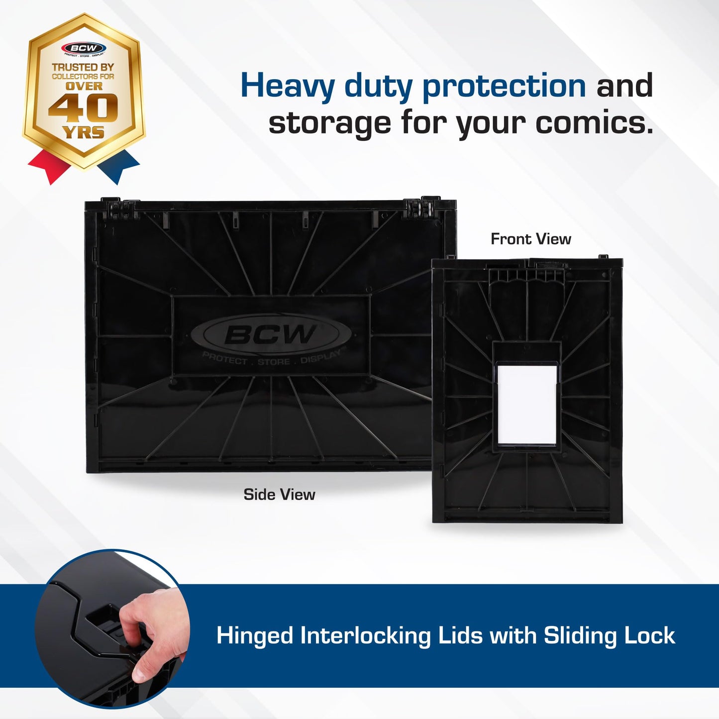 BCW Graded Comic Book Bin with Partition – Black (2 Pack) | Holds 30 Graded Comics | Stackable Comic Book Box Storage for CGC, CBCS & Slabs