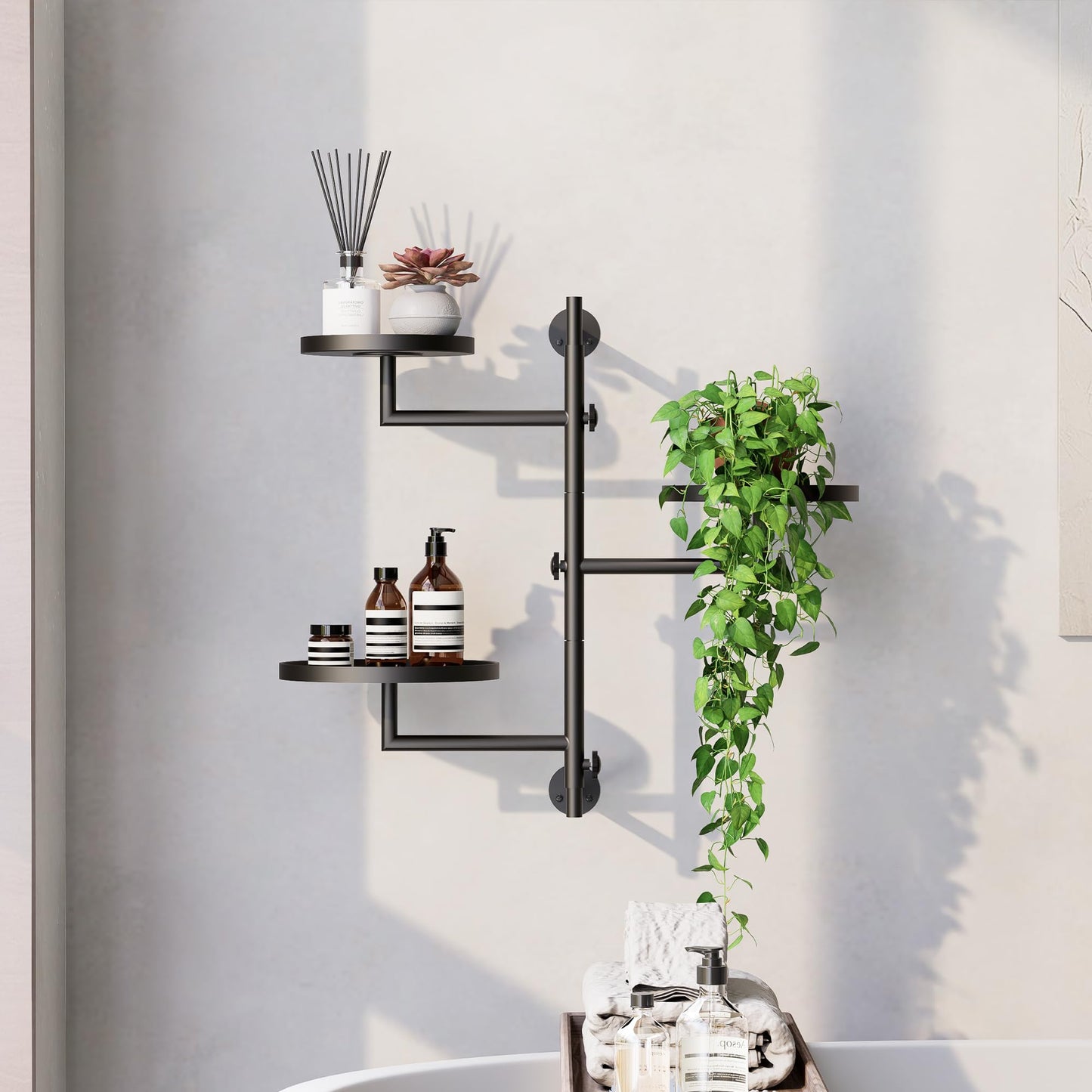 KAAPSAM Rotating Wall Plant Shelves Plant Shelf for Window 3-Tier Metal Wall Plant Holder for Multiple Plants with Hanging Indoor Home Decor