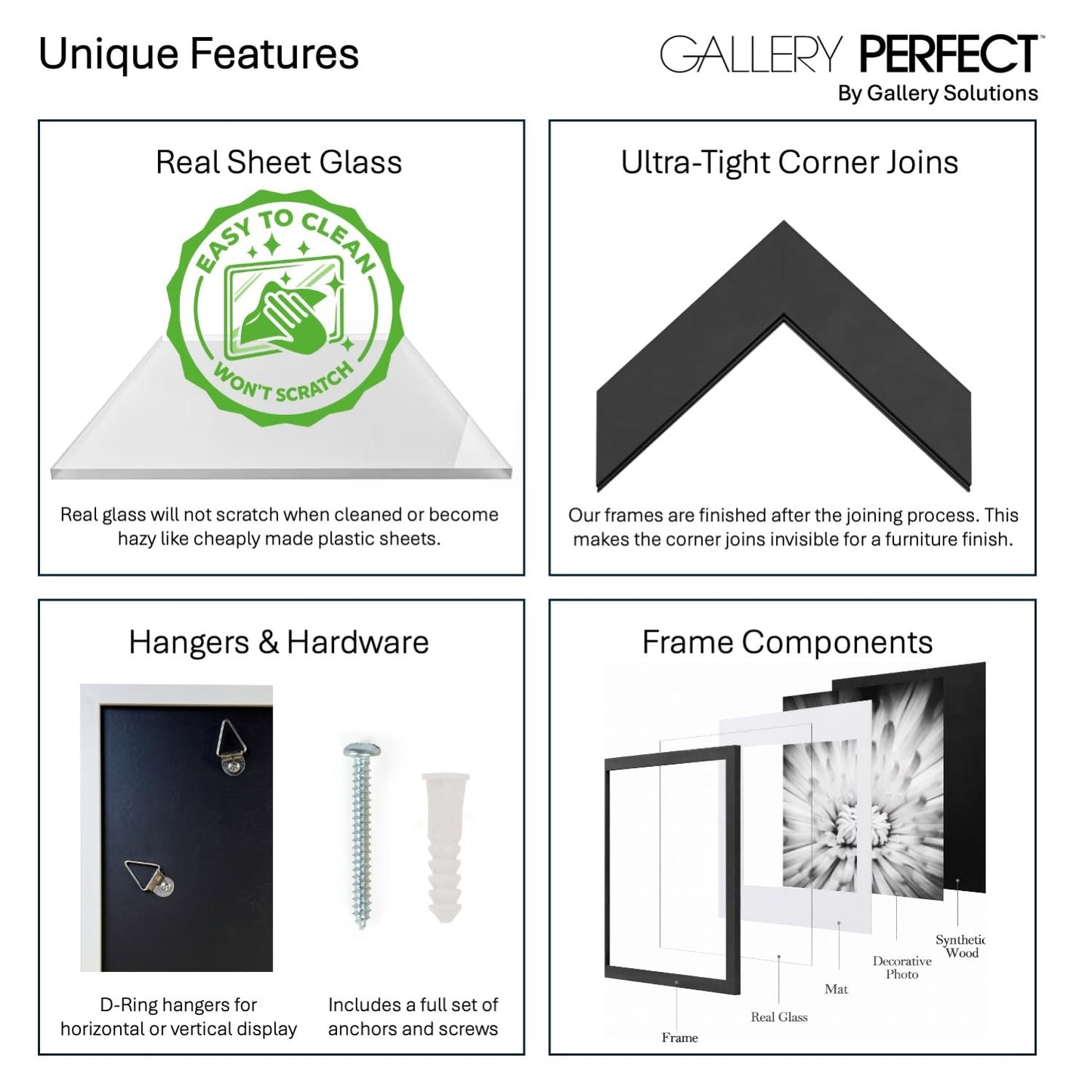 Gallery Perfect - 12-Piece White Square Photo Frame - Set with Hanging Template - Wall Gallery Kit - 16.5"x10.2"x16.7" - Square Wall Mount - Complete Set - Galley Wall - Picture Frame Set