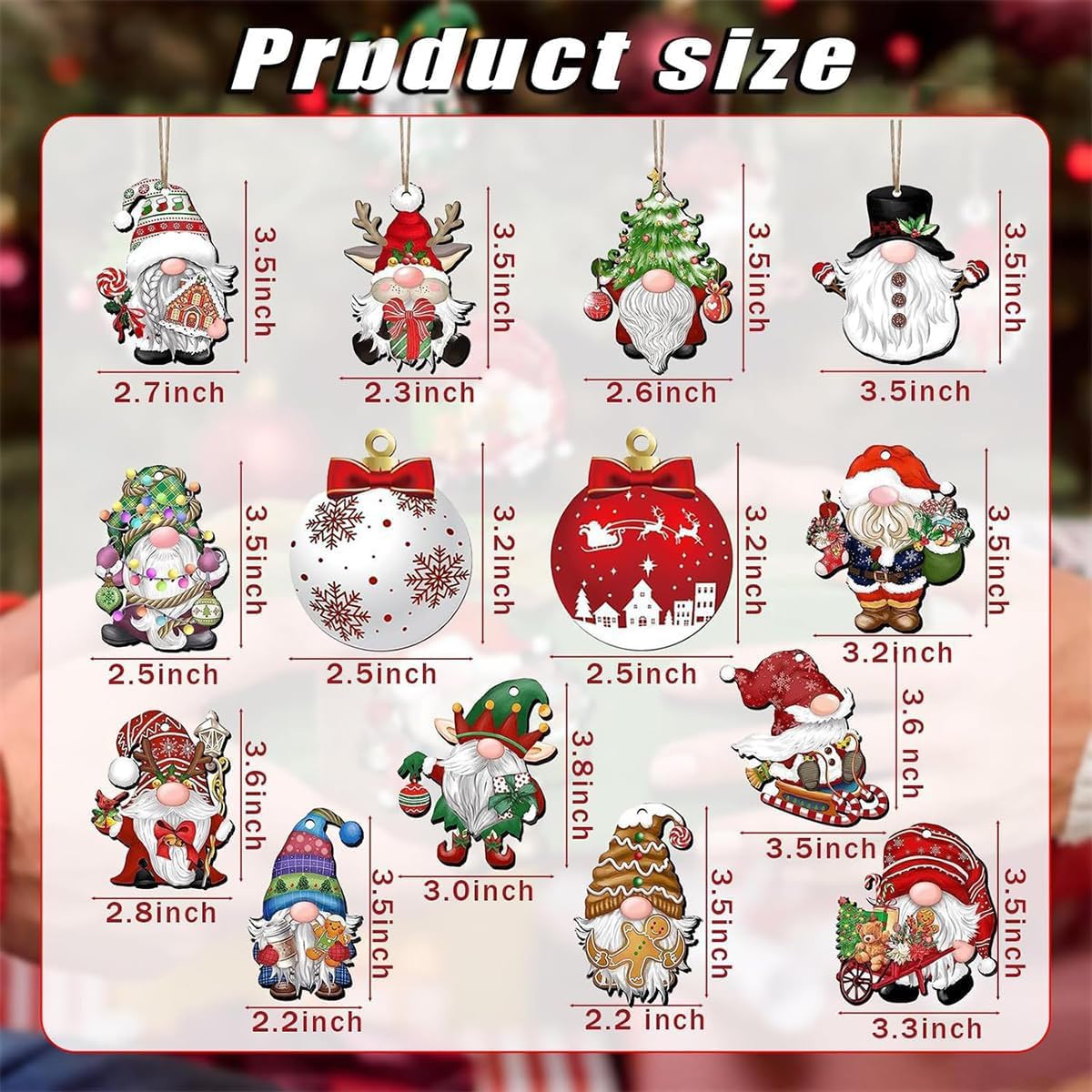 24Pcs Christmas Tree Decorations Set Christmas Dwarf Wooden Hanging Ornaments Red Christmas Ball Design Christmas Ornaments for Tree Winter Home Decoration Holiday Party DIY Crafts