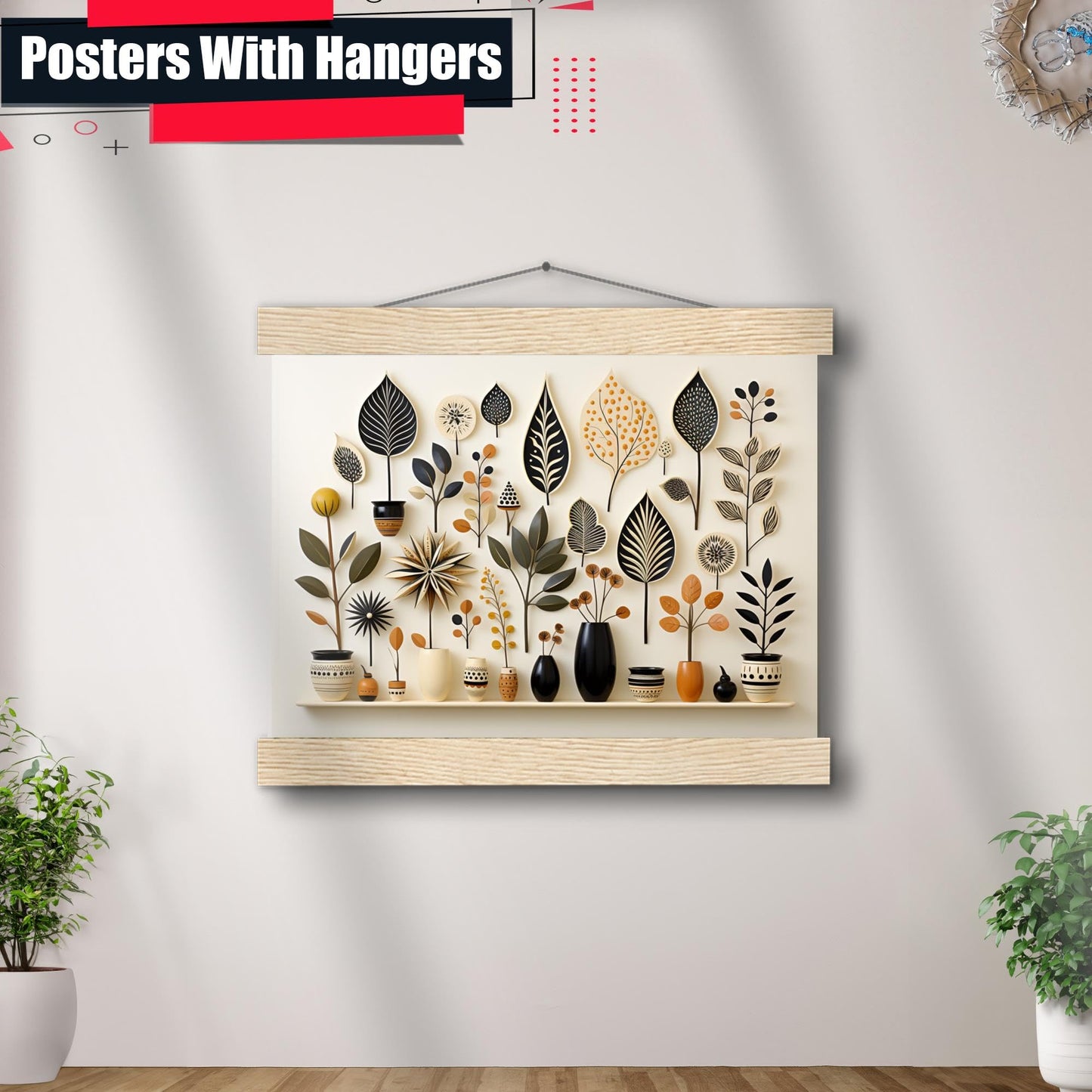 Scandinavian Folk Art, Black and Beige Abstract Botanical Wall Art for Scandinavian Home Decor, poster Prints, Home Decor