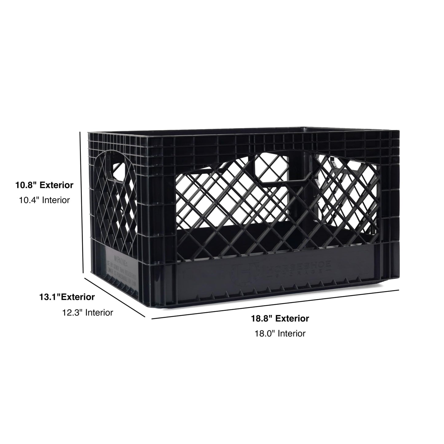 HORSESHOE STORAGE Stackable Milk Crates, 3 Pack, Kitchen Work Commercial Garage Totes, 24 Quart, Heavy Duty Plastic, Black, 19" L x 13" W 11" H
