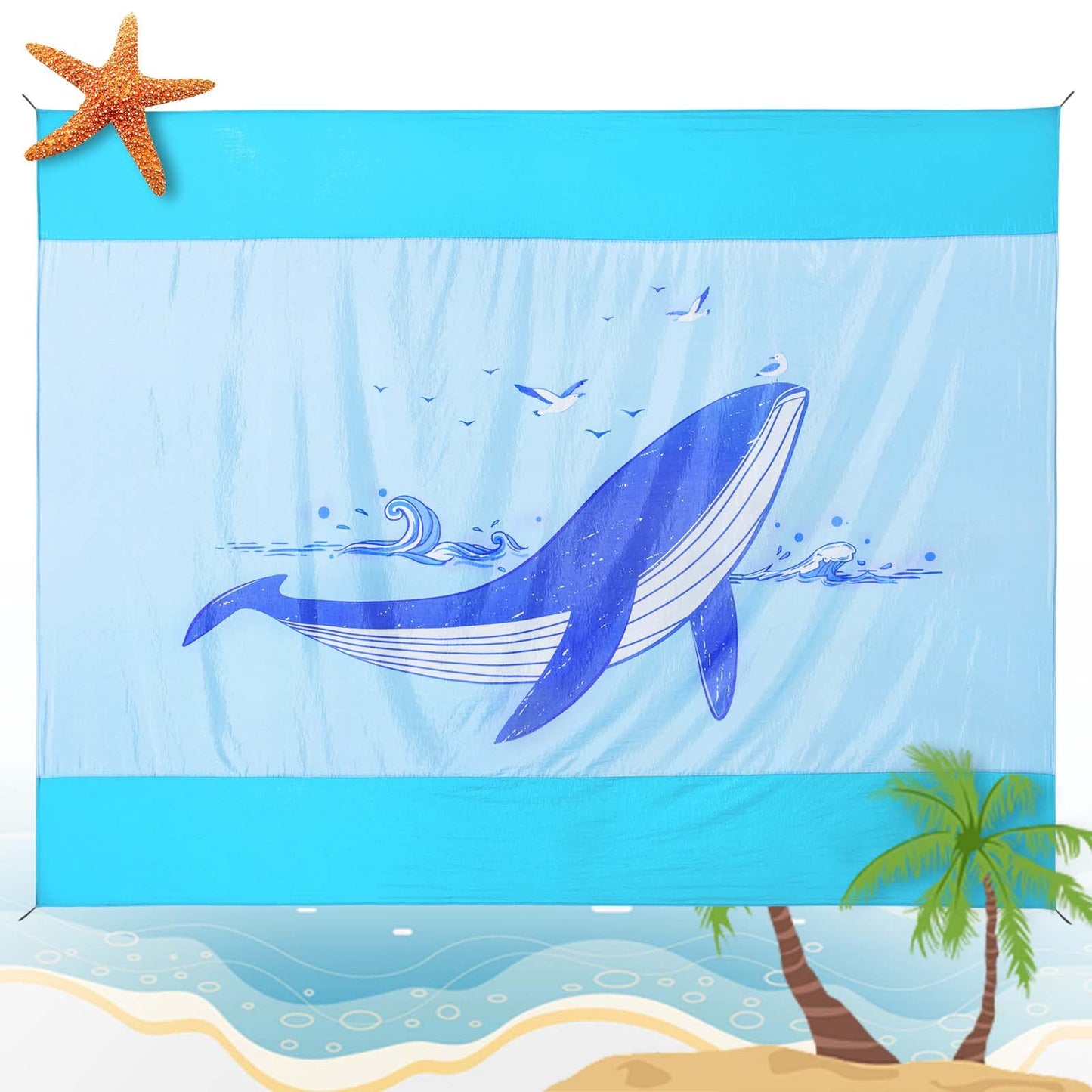 Extra Large Sandproof Beach Blanket 81" x 106", Waterproof Nylon Beach Mat, Lightweight Foldable Picnic Blanket with Corner Pockets & Stakes, Quick Dry Outdoor Blanket for Beach, Camping, Travel