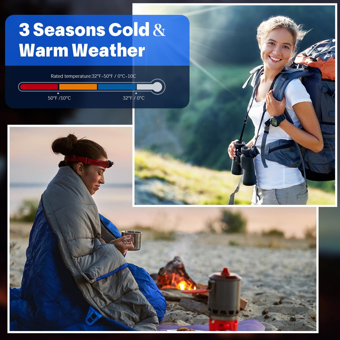 Macarrie 6 Pack Bulk Sleeping Bags for Homeless Donation, 0 Degree Waterproof Sleeping Bags with Compression Sack for Adults Winter Cold Weather Care Camping Hiking Emergency(Classic Colors)