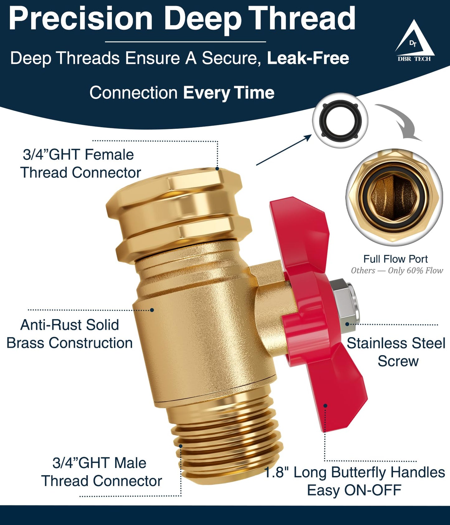 DBR Tech® Garden Hose Shut Off Valve 3/4" Brass | Full Flow & Heavy Duty | 2026 Edition