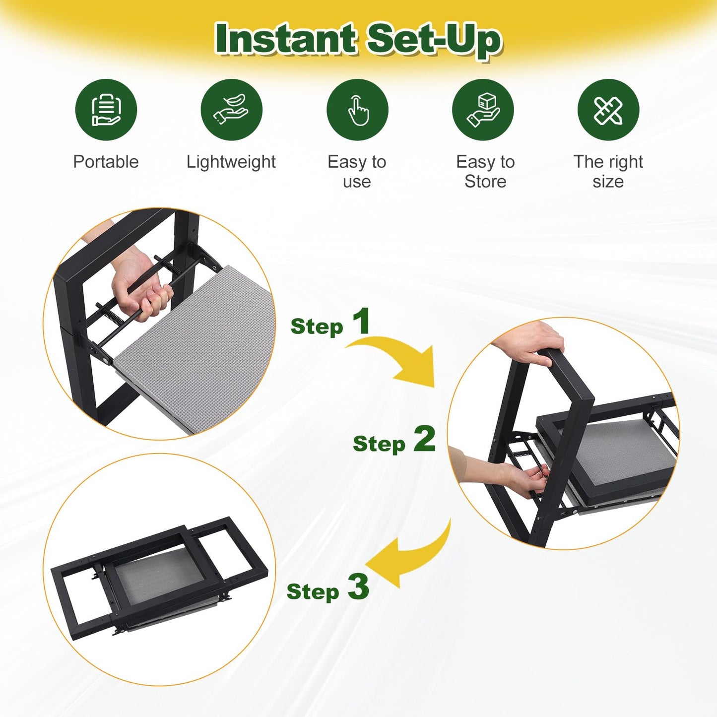 Garden Kneeling Stool Foldable, 2-in-1 Portable Kneeler and Seat with 12.6" Extra Wide Thickened Cushion, Comfortable for Gardening, Weeding, Outdoor Use - Support Up to 330lbs, Lightweight & Sturdy