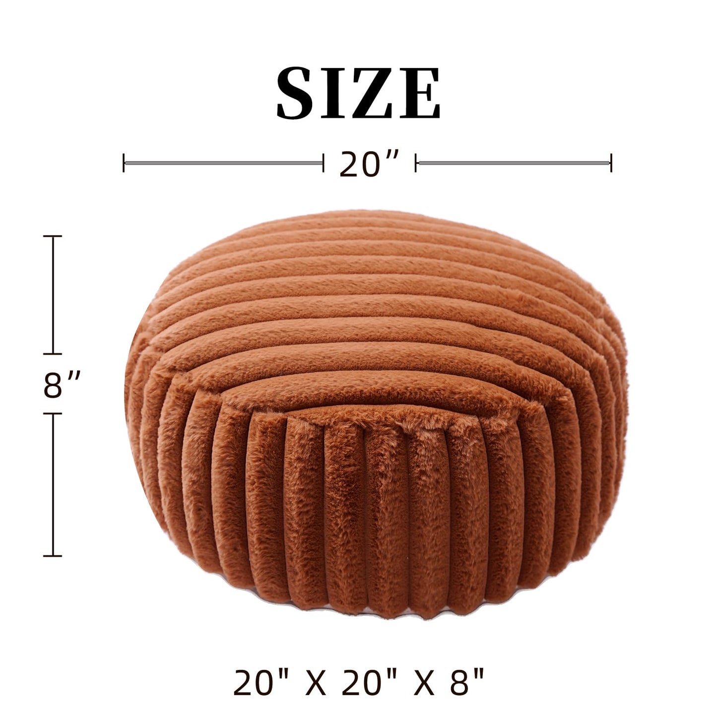 Artbloss Unstuffed Pouf Ottoman Soft Bean Bag Storage Farmhouse Pouf Cover 20x20x8 Inches Decorative Floor Footrest for Living Room Bedroom Outdoor (Caramel, Round)