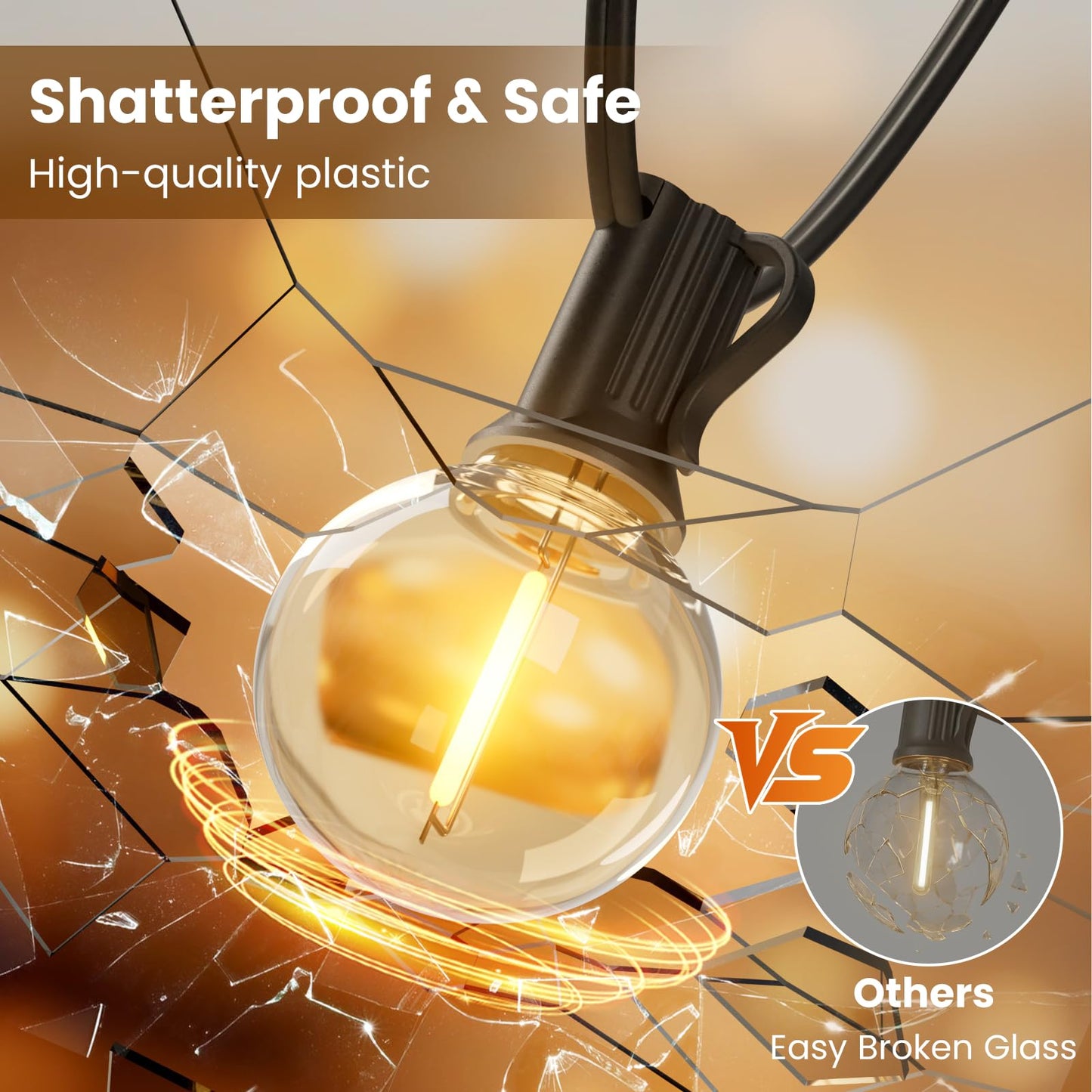 RTTY 200 FT Outdoor String Lights Patio Light for Outside, Waterproof G40 Shatterproof LED Bulbs, Dimmable Hanging Connectable Globe Lighting for Backyard, Cafe, Bistro, Market, Balcony, Porch, 2700K