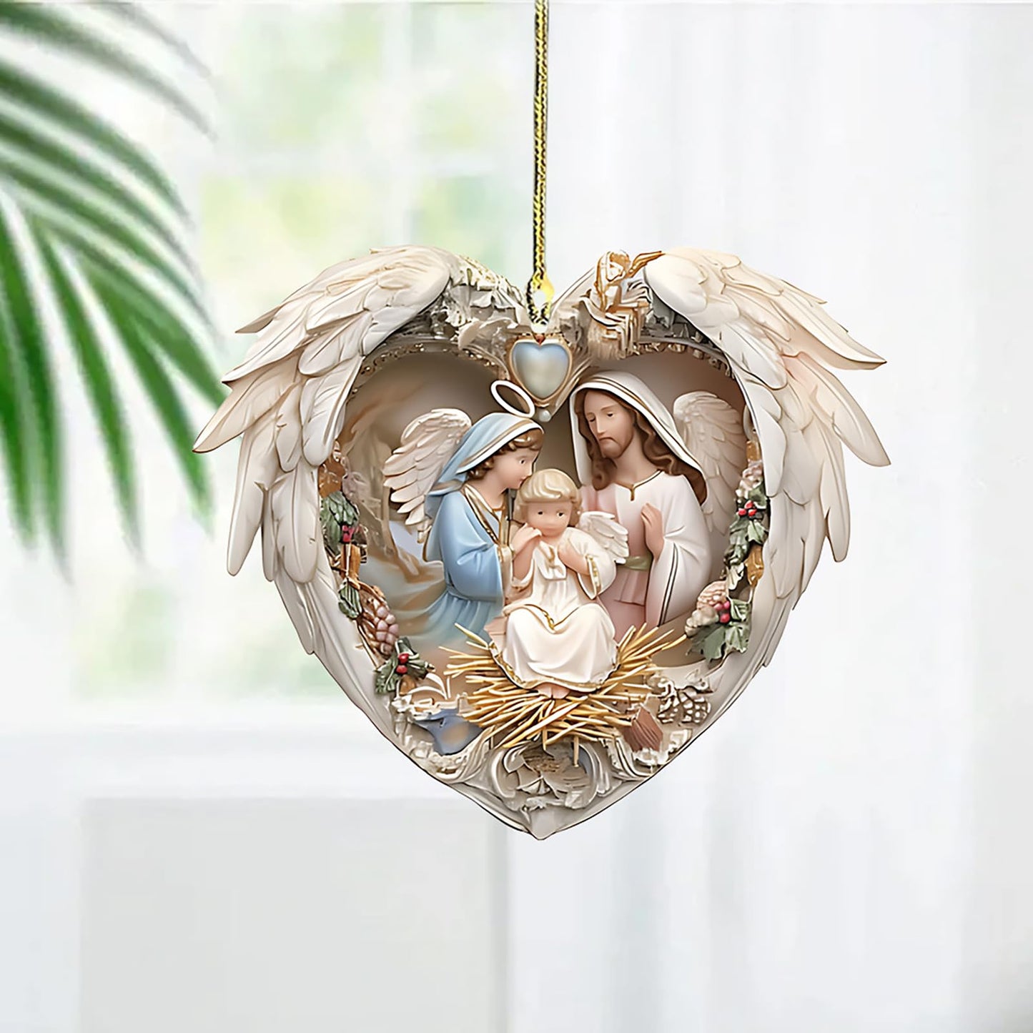 Chiristmas Gifts for Women Friend, Acrylic Decorative Hanging Pendant Heart Shaped Ornaments for Door Tree Car Decor (A)