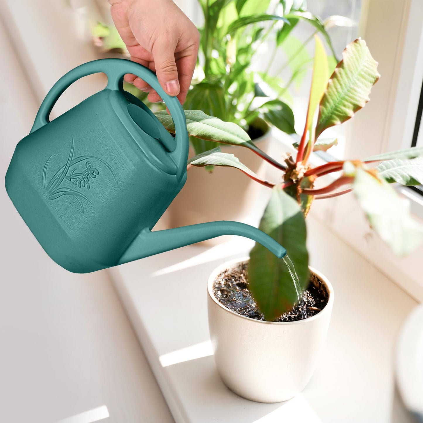 TTAOE GN Plastic Watering Can - for Indoor and Outdoor Plant - 1/2 Gallon - Green