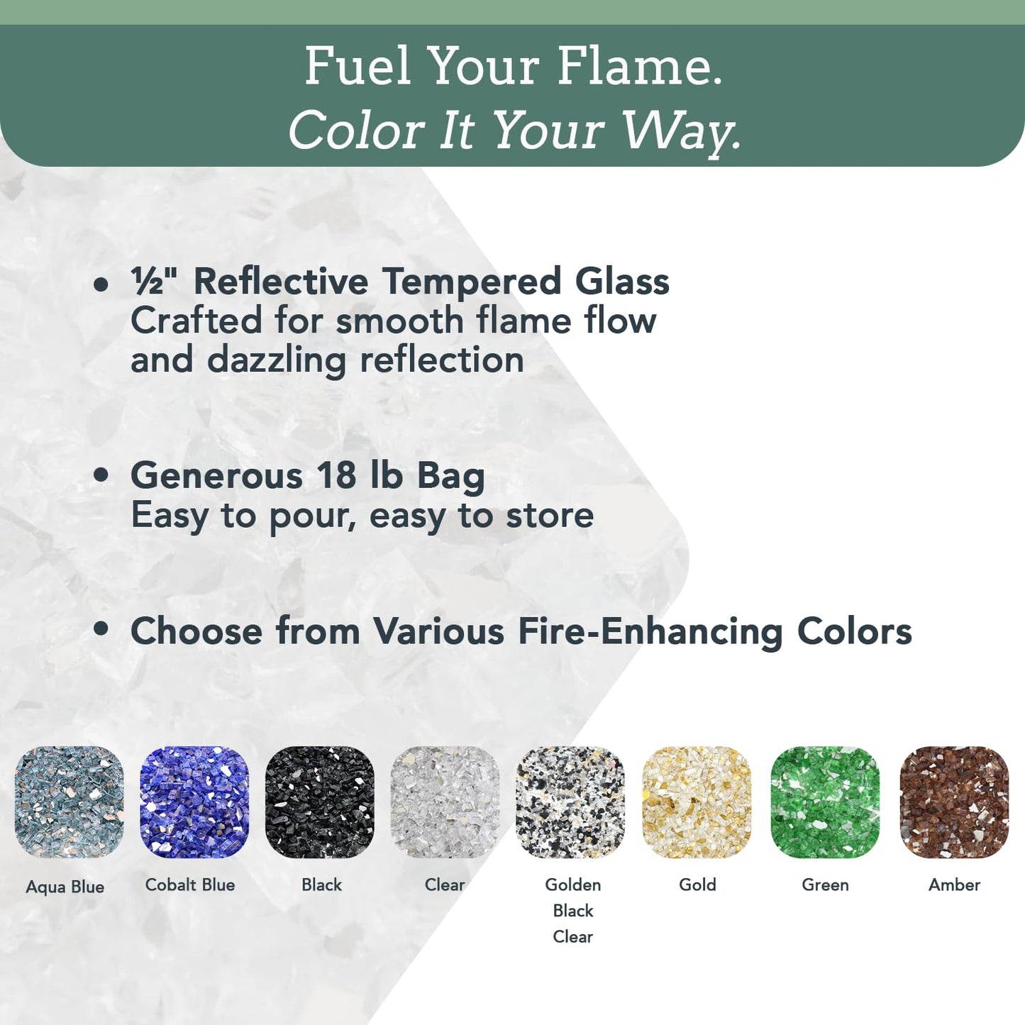Fire Glass for Fire Pit - Clear - 0.5 Inch 18 lbs - High Luster Reflective Tempered Glass Rocks for Natural or Propane Gas Fireplace or Fire Pit (0.5 Inch - Ref. Clear, 18.00, Pounds)…