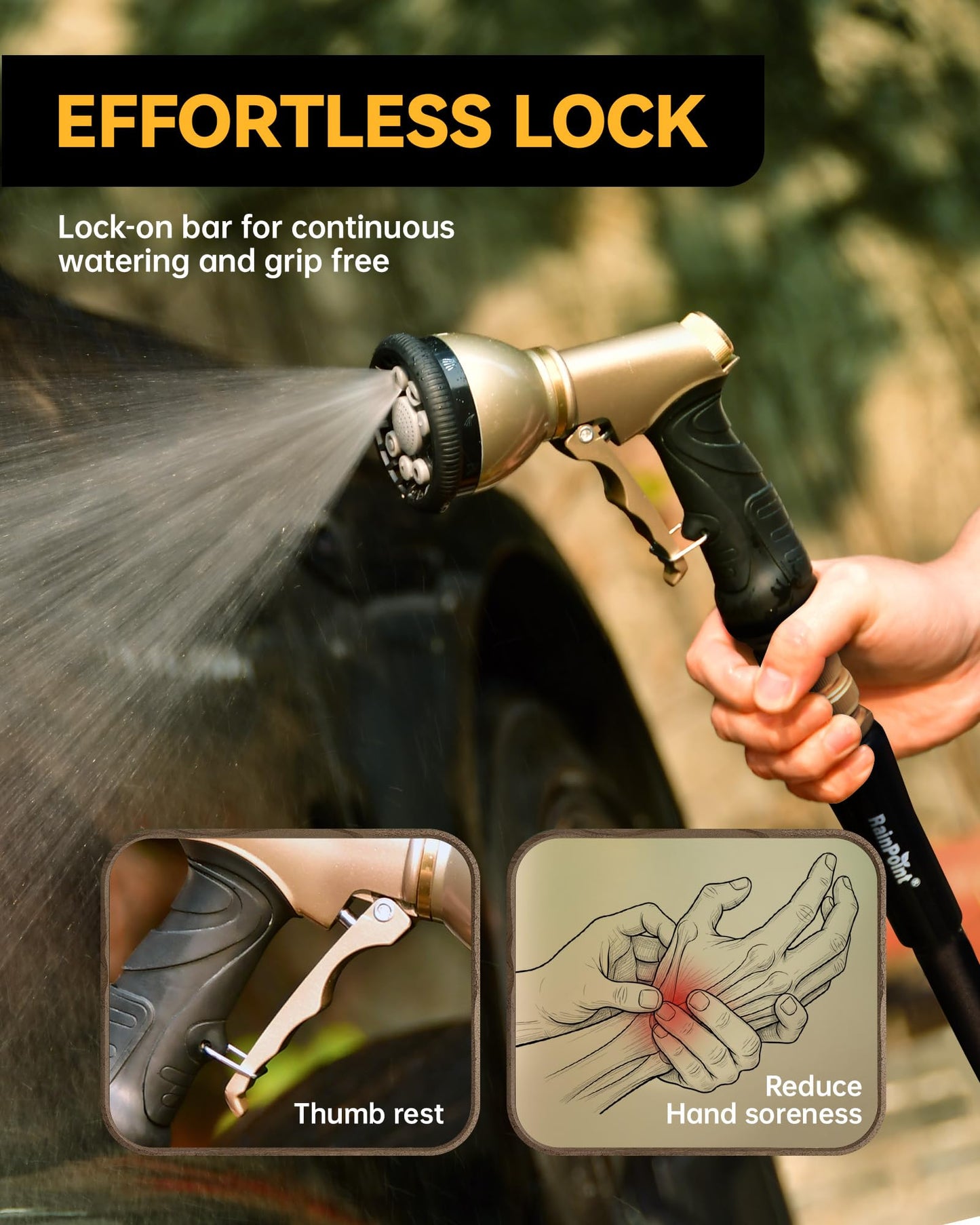 RAINPOINT Garden Hose Nozzle, 9 Spray Patterns Hose Sprayer Nozzle, Heavy Duty Metal Water Hose Nozzle, Adjustable Hand Sprayer, Watering Plants and Lawn, Pet Showering (Nozzle, Gray)