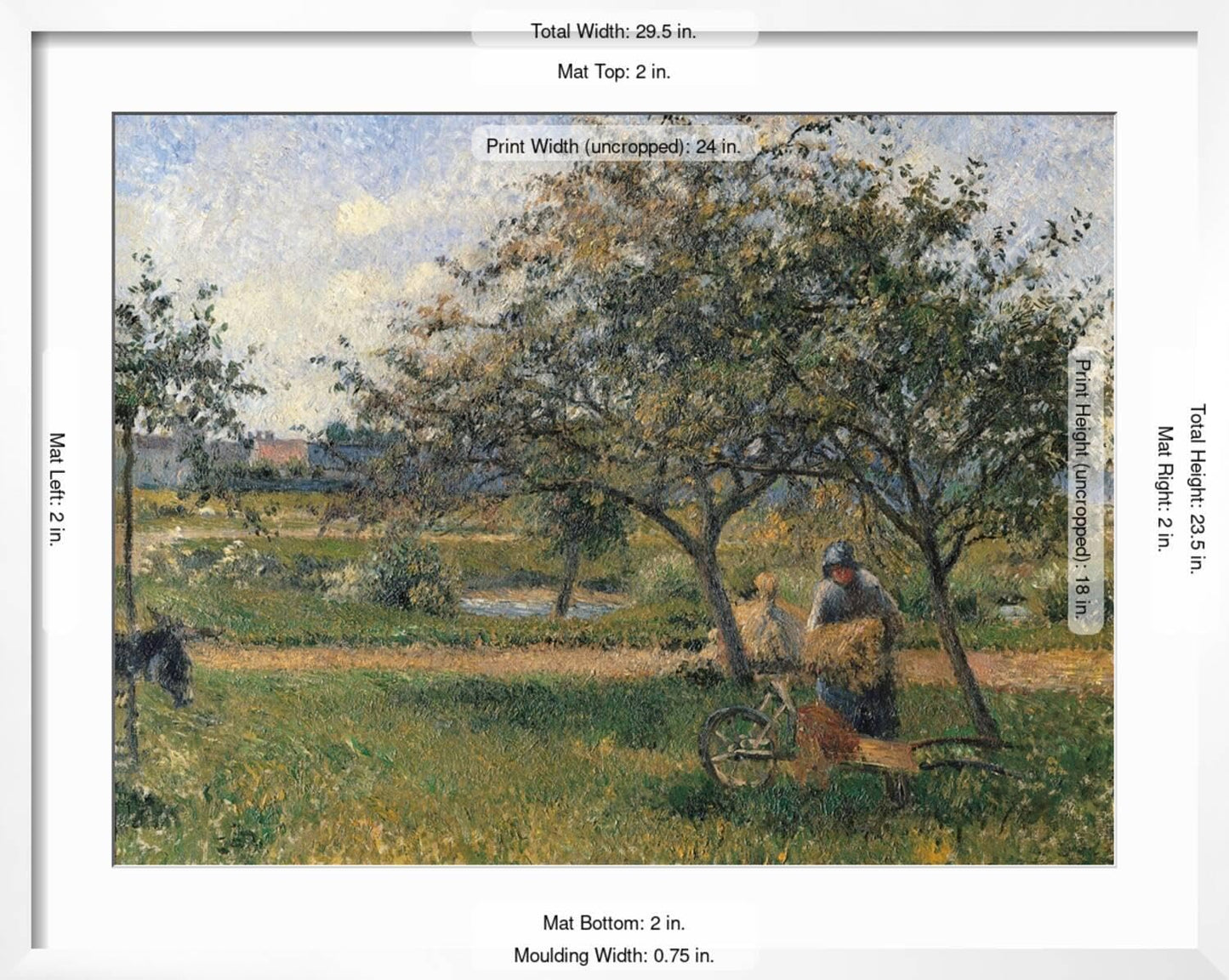 ART.COM Wall Art Print Orchard, the Wheelbarrow on White Frame by Camille Pissarro, 29" x 23"