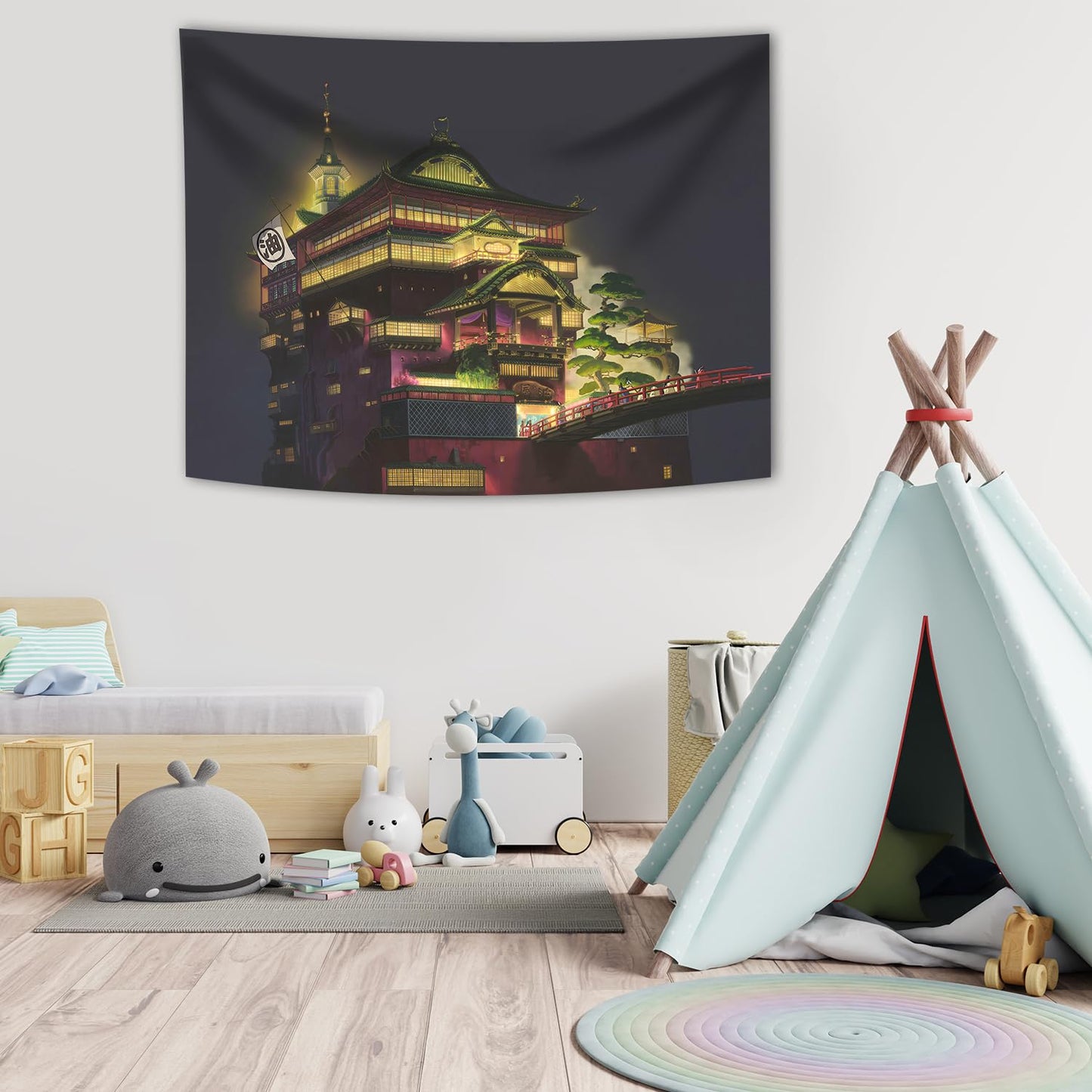 Pounchi Japanese Anime Tapestry (51 x 59 Inch with Hooks Kit) Japanese Backdrop Wall Hanging Tapestry for Bedroom Living Room Dorm Gifts for Birthday Party Decorations