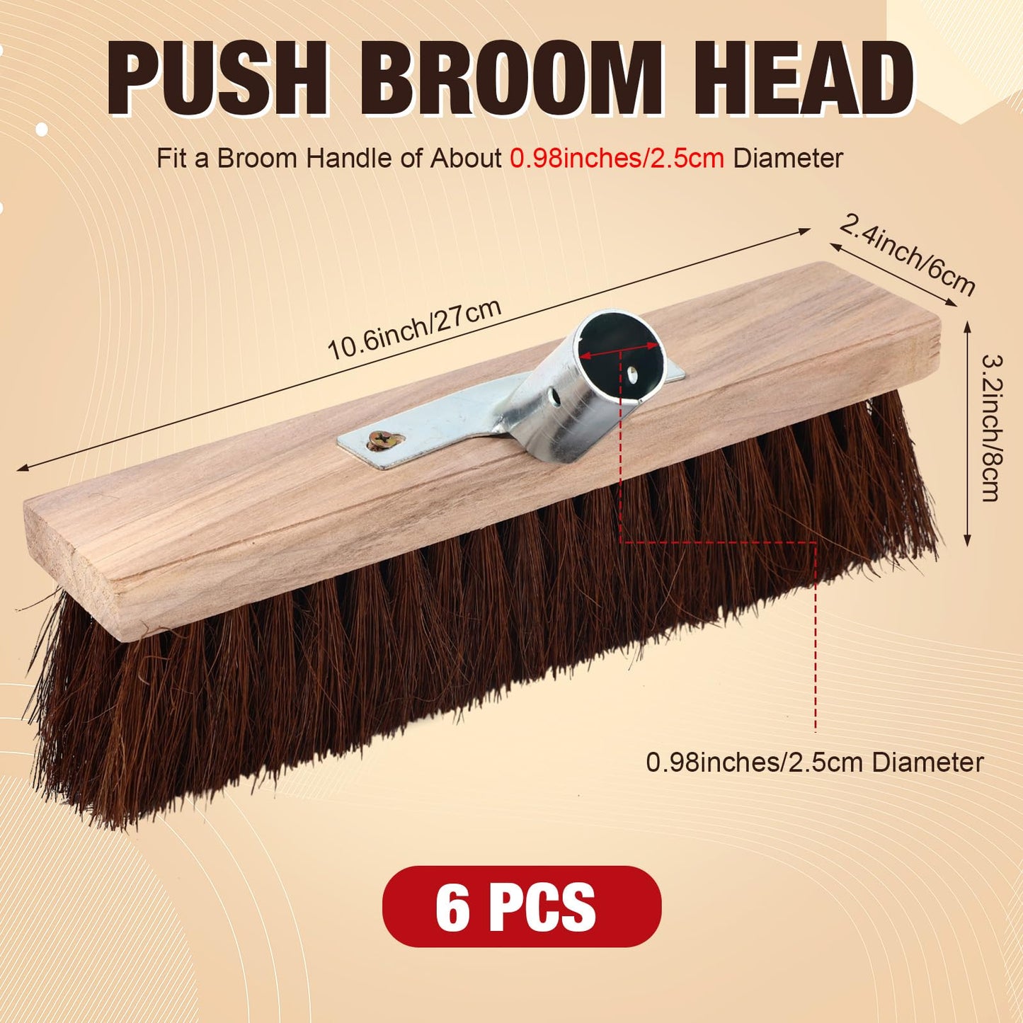 Vesici 6 Pcs Scrub Deck Brush Broom Heads Heavy Duty 10.6 x 2.4 Inch Replacement Wide Brooms for Outdoor Concrete Shop Boat Industrial Push Garage Driveway Farmhouse Cleaning Livestock Back Scratcher