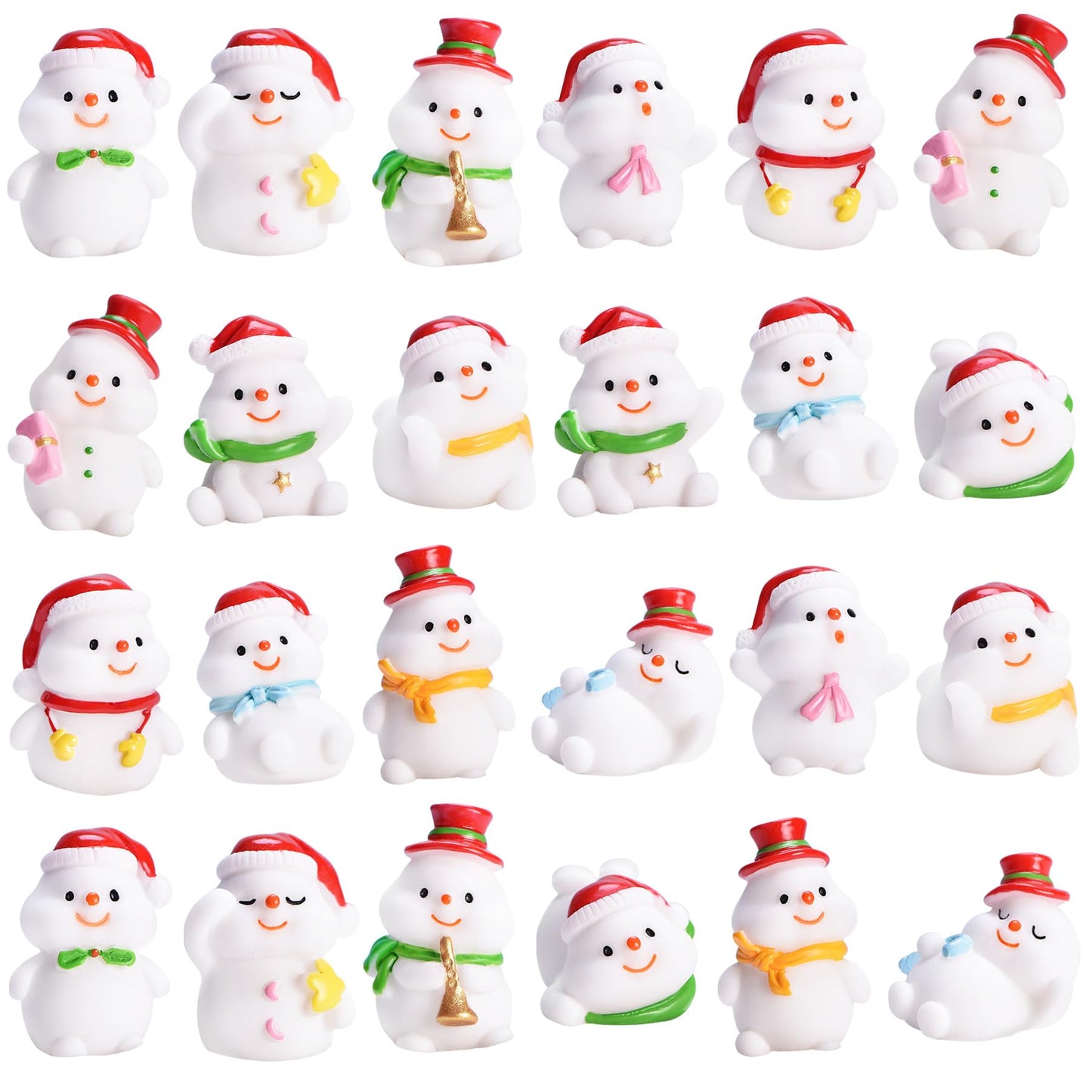 24-Piece Mini Resin Figurines Set, Winter Snowman Miniature Ornaments for Dollhouses Home Christmas Decor and DIY Craft Projects
