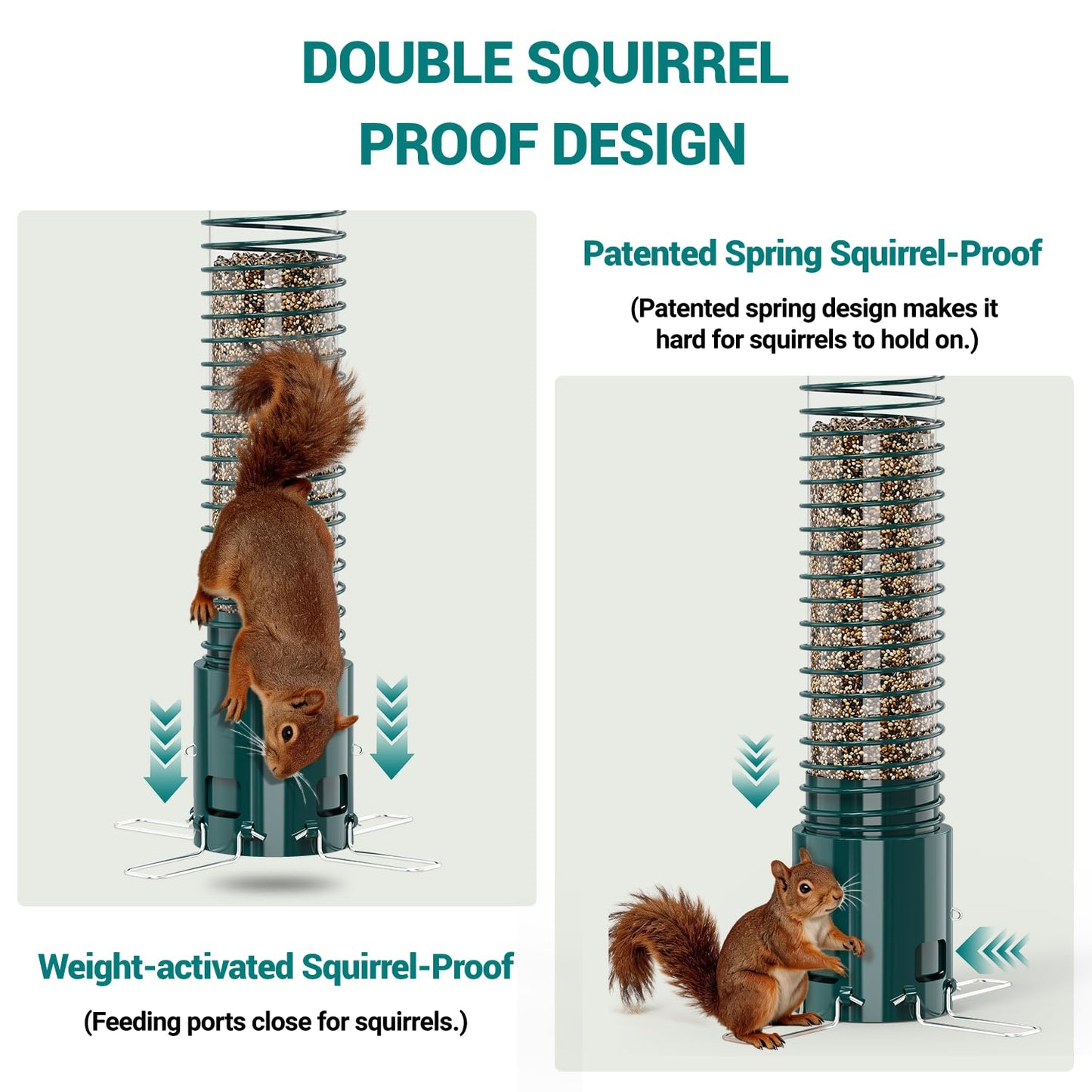 Squirrel Proof Bird Feeder, Metal Bird Feeders for Outdoors Hanging, 3.6LB Large Seeds Capacity for Wild Birds, Finch, Cardinal, Blue Jay, Chickadee, Green