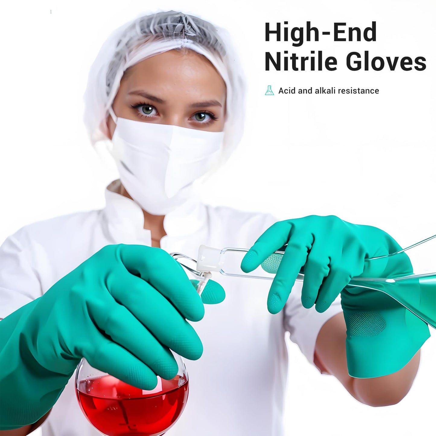 ThxToms Chemical Resistant Nitrile Gloves, Resist Household Acid, Alkali, Solvent and Oil, Latex Rubber Free, 1 Pair Large