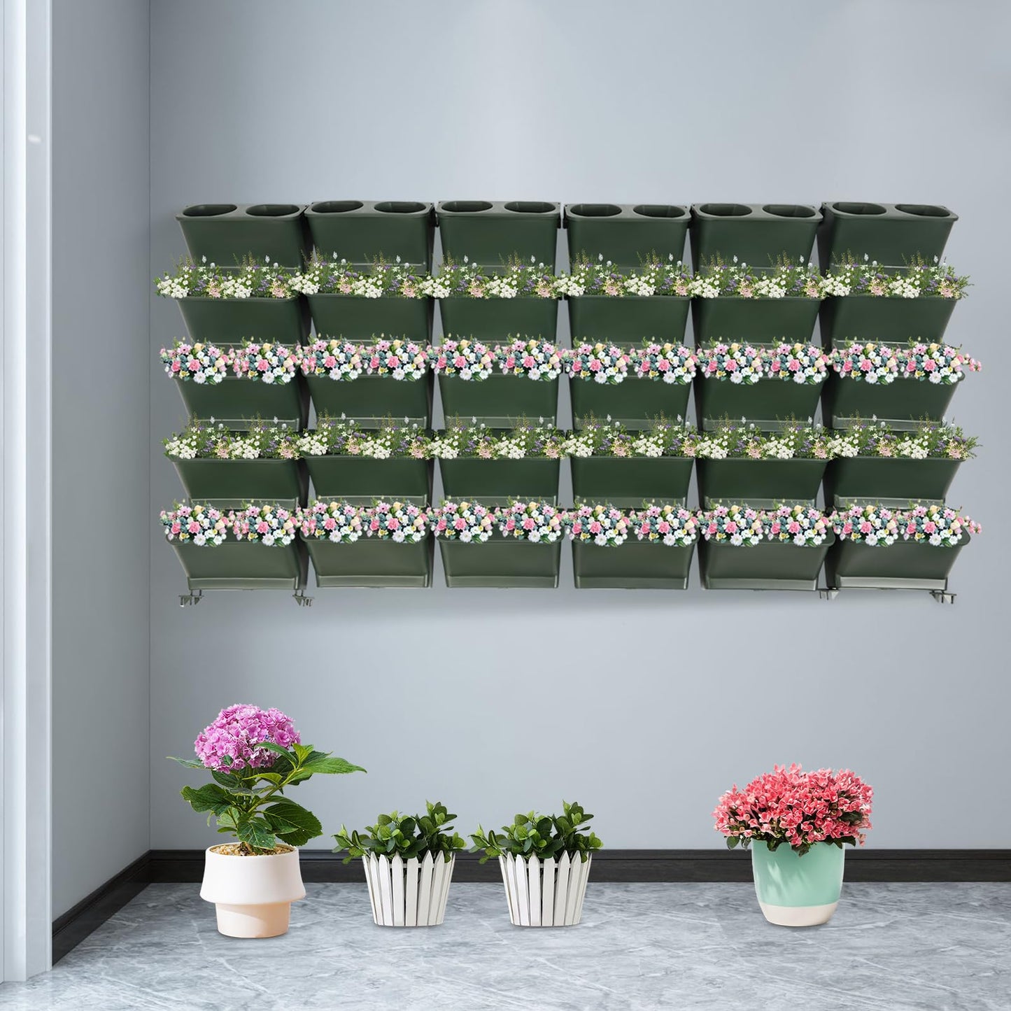 BILPIKOGoo Vertical Wall Planter Stackable Wall Planter, 60 Pockets Indoor Outdoor Living Wall Mounted - Self Watering Stackable Plastic Pot Herb Plants Home Balcony Decoration