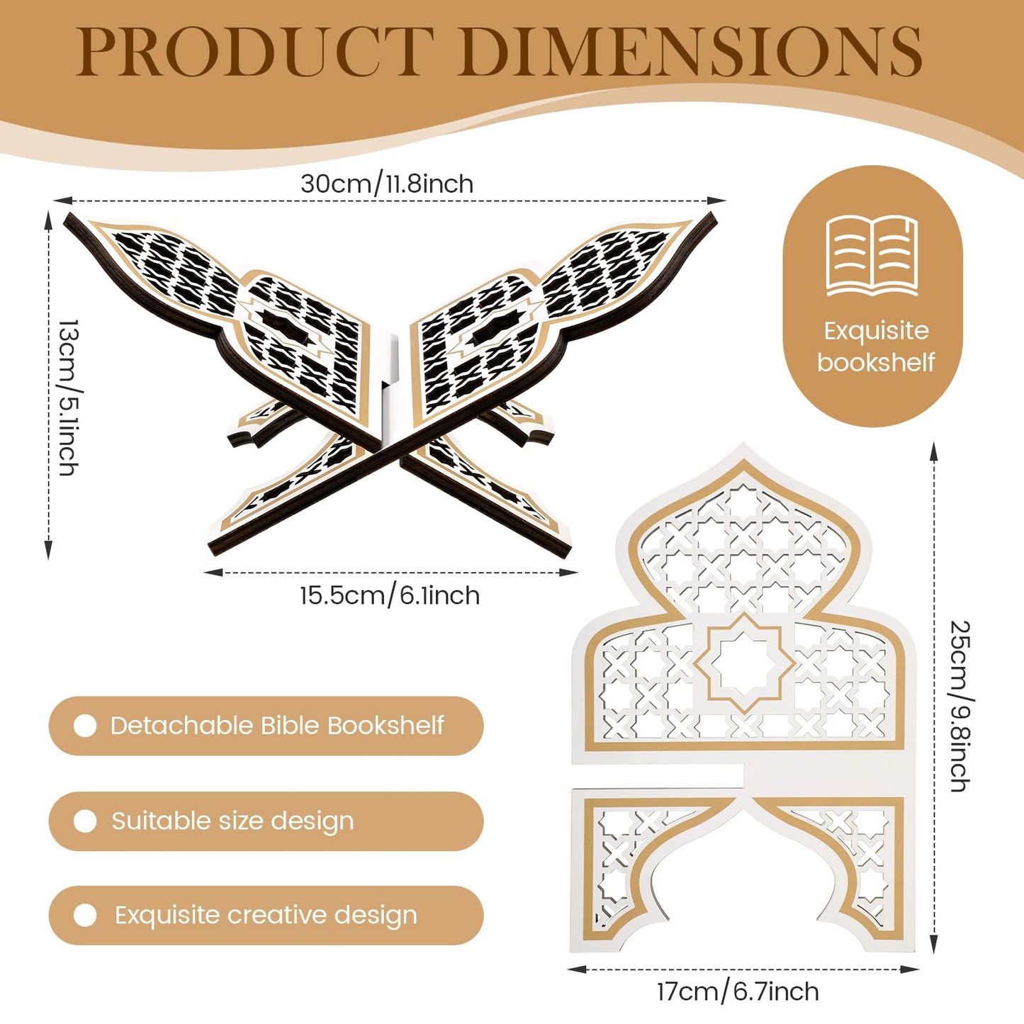 Weysat Quran Stand Bible Stands for Reading Quran Bible Holder Rehal Wooden Carved Eid Decorative Book Shelf Islamic Rehal Gift for Reading Religious Texts Durable Support