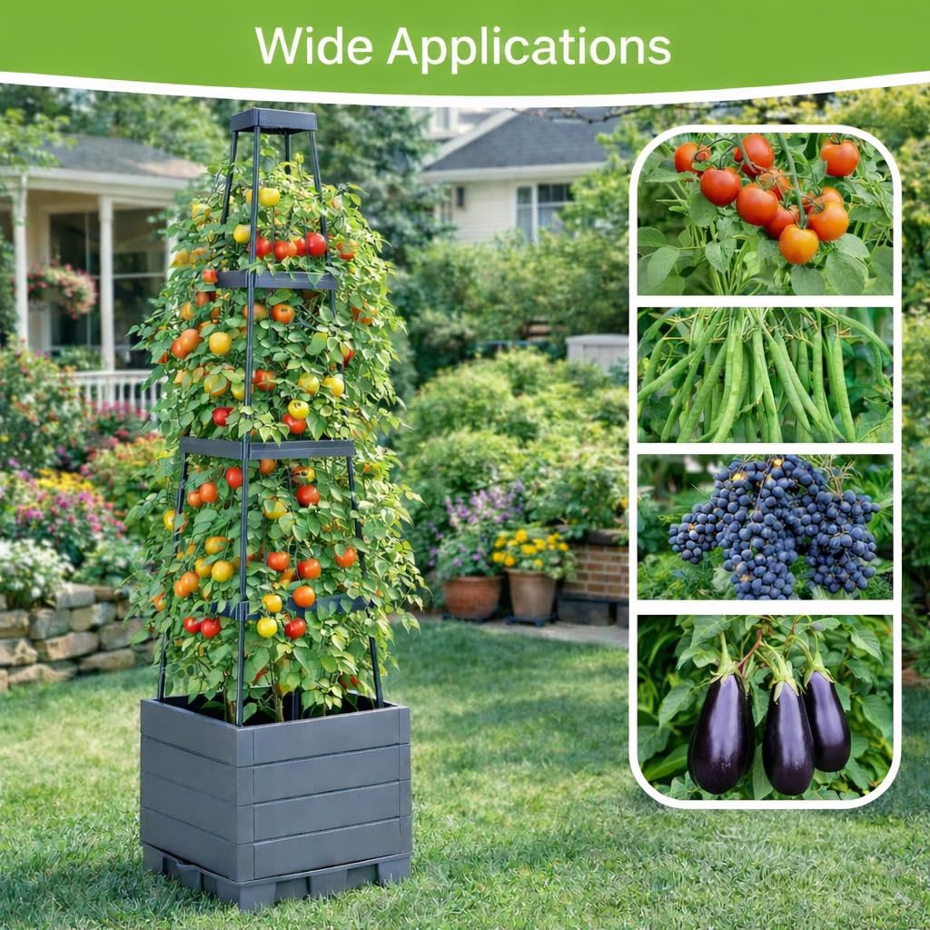 osgevei 2 Pack Raised Garden Bed Tomato Planter Box with Trellis, 57" Self-Watering Tomato Cage Planters Box for Climbing Plants Vegetable Vine Flowers,Patio Garden Balcony Outdoor & Indoor (2 Pack)