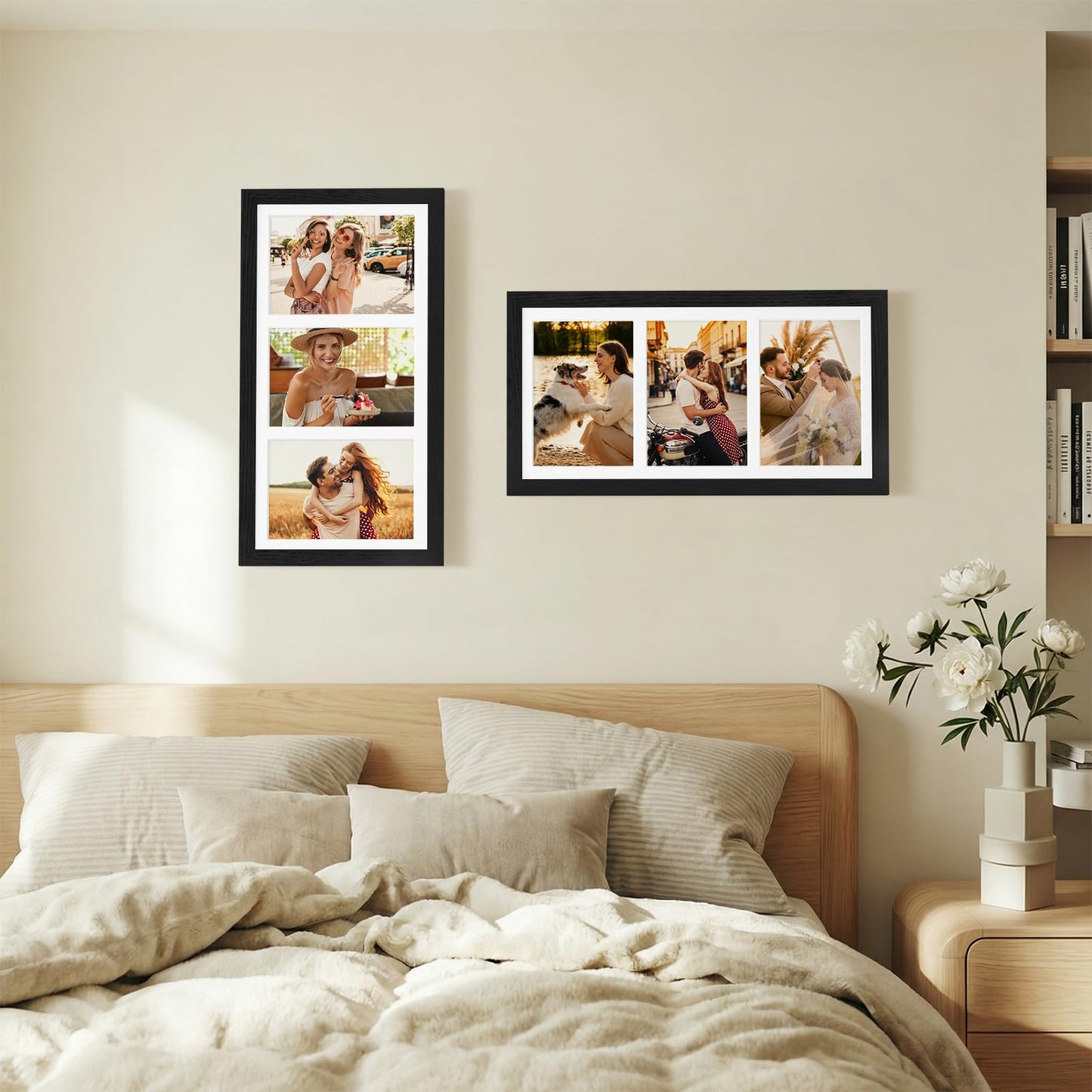 decorUhome 8x16 Picture Frames Collage Wall Decor, Display 3Pcs 5x7 Photos with Mat or 1Pcs 8x16 Unmatted, 3 5x7 Collage Picture Frames for Wall Mounting, Black