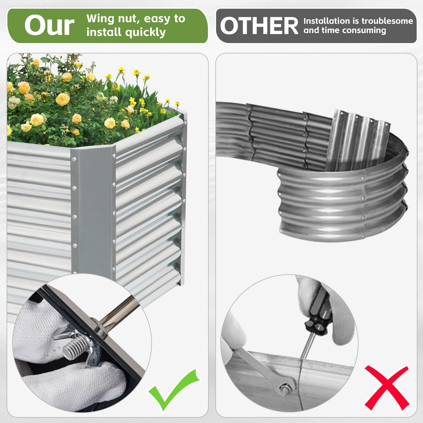 GoCampDirect 8x2x2ft Raised Garden Bed - Galvanized Deep Root Planter Boxes Outdoor with Wing Nuts and Safety Edges for Gardening Vegetables, Flowers, Herbs, Succulents - Silver