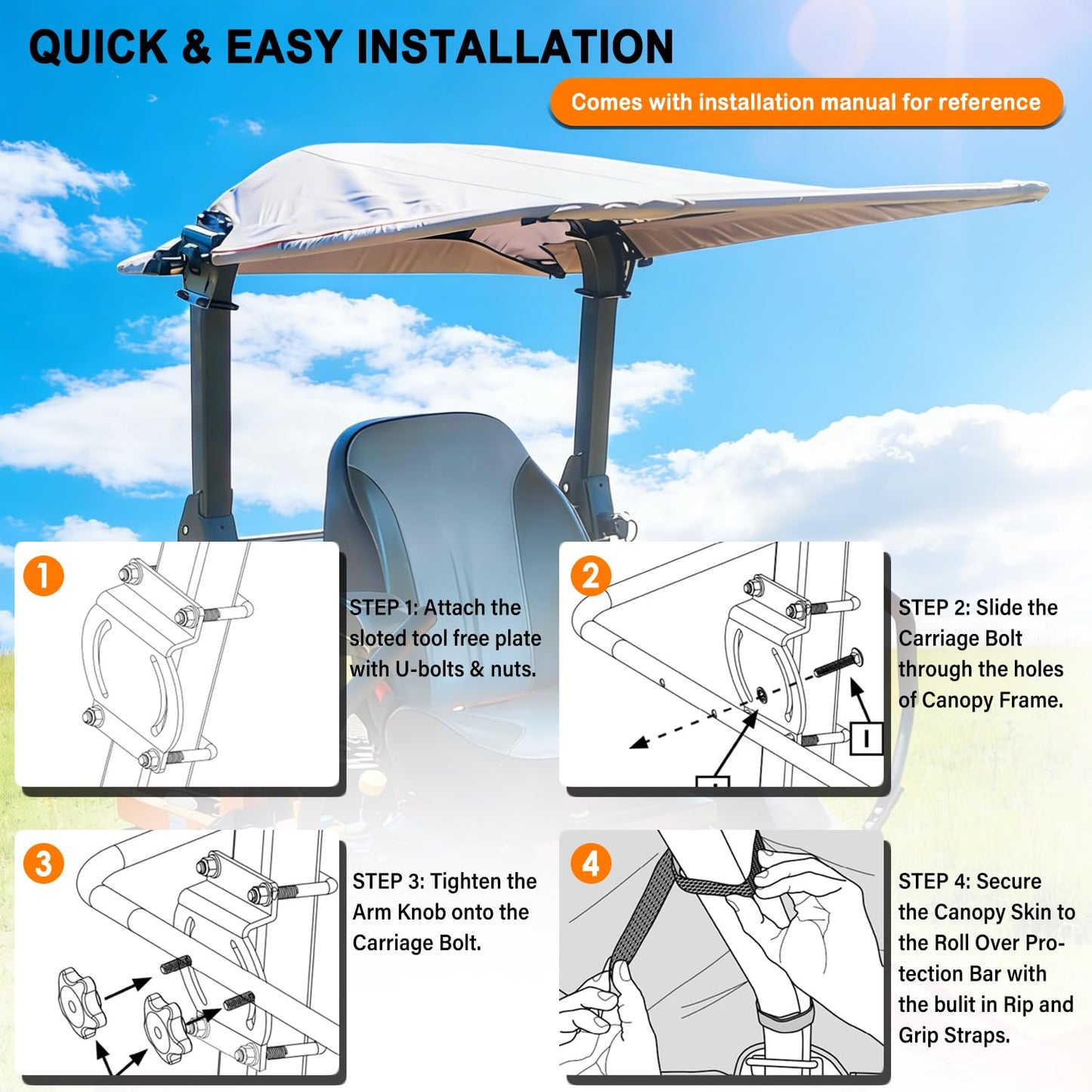 Bonbo 596542901 Riding Mower Sun Shade Sun Canopy Fits for Husqvarna Zero Turn Mowers and Lawn Tractors with ROPS Bars Heavy Duty Riding Mower Sun Canopy
