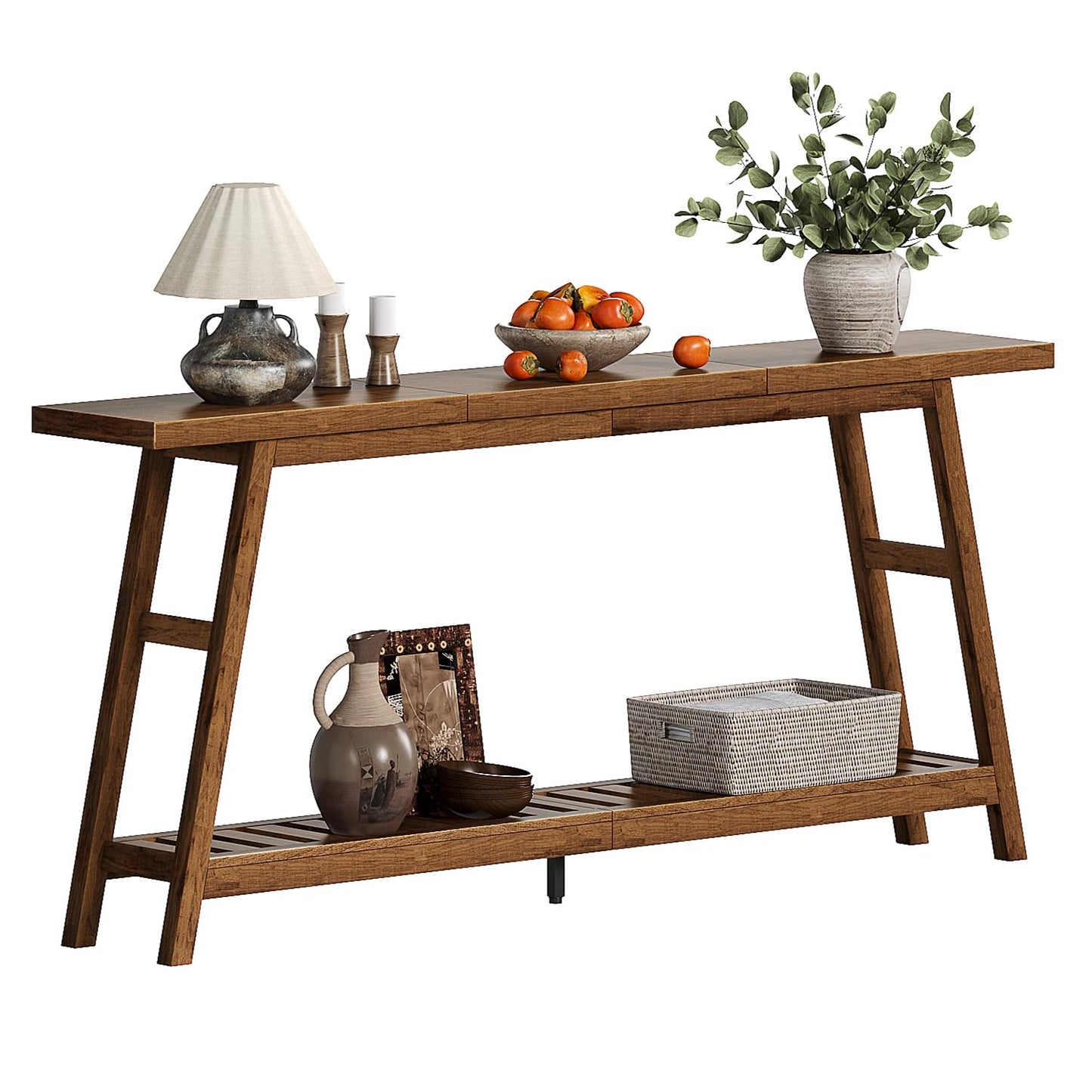 ChooChoo 70.9 Inch Long Console Tables for Entryway, Wood 2-Tier Entry Hallway Table, Narrow Sofa Table Behind Couch Table for Living Room, Entrance, Walnut