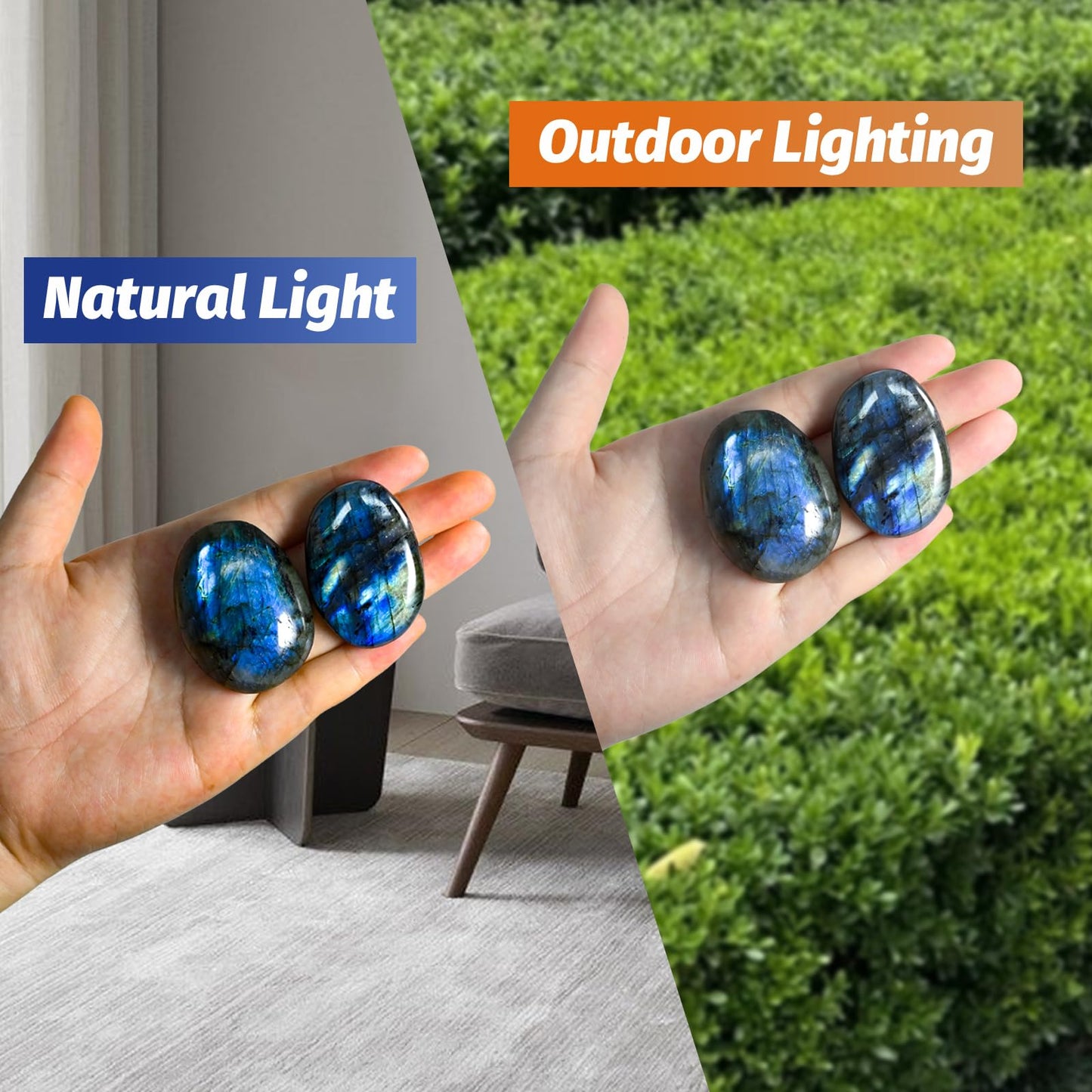 2PCS Labradorite Crystals, Irregular Shaped Gemstone Labradorite Worry Stones, Natural Hand Carved Palm Stone Worry Stone Crystals for Meditation, Home Decor