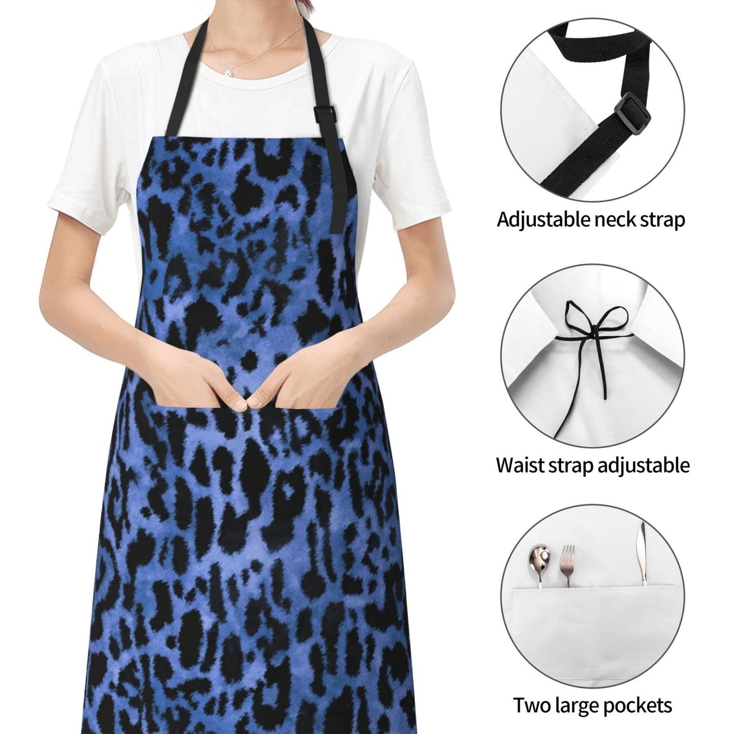 Perinsto Blue Leopard Animal Skin Waterproof Apron With 2 Pockets Cheetah Kitchen Chef Aprons Bibs For Cooking Baking Painting Gardening Grooming