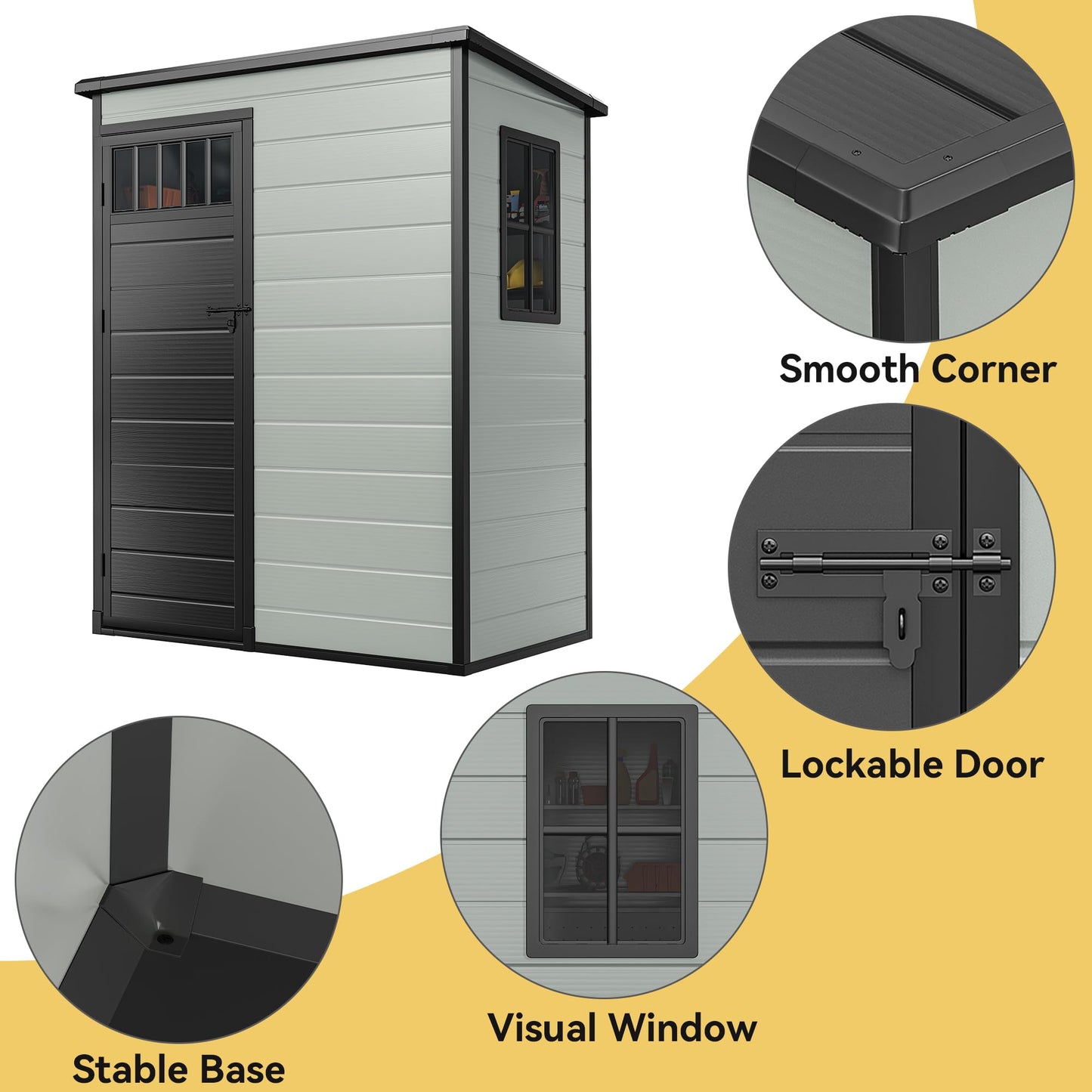 DWVO 5x3FT Outdoor Storage Shed with Fence-Style and Side Windows, Floor & Lockable Doors, Plastic Storage Shed, Storage Shed for Backyard and Garden, Blue-Gray