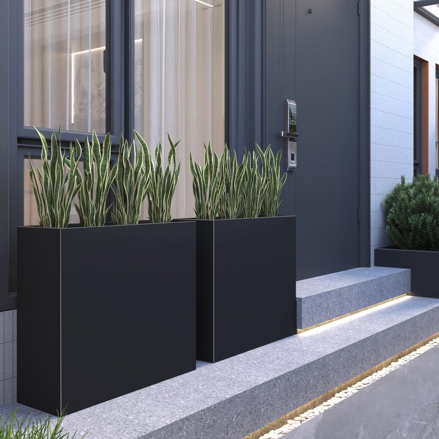 GZLVSOW Metal Rectangular Planter 30" L x 12" W x 24" H Tall Metal Planter Box with Removable Insert Shelf for Outdoor, Indoor, Garden (Black, 30 * 12 * 24)